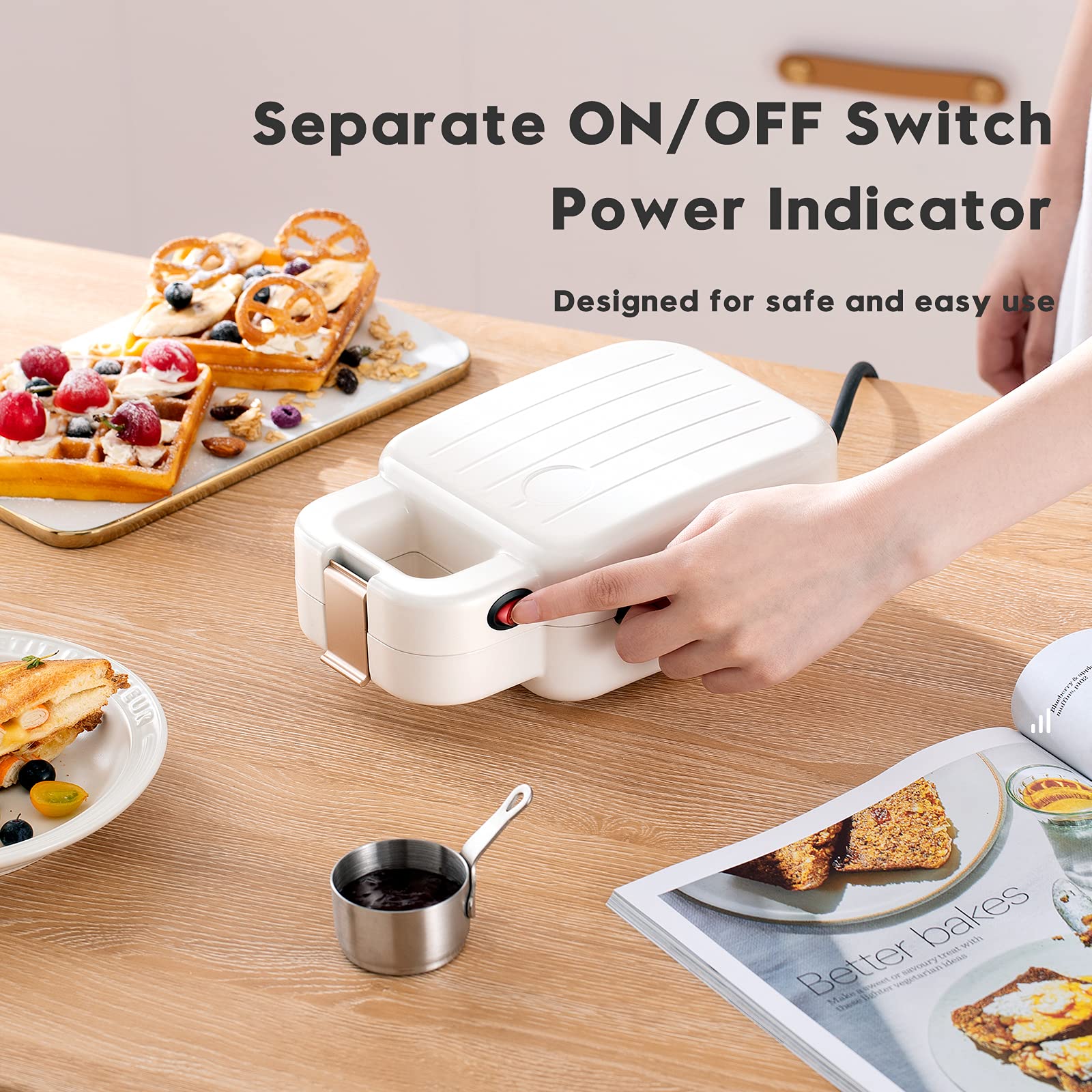 Mini Waffle Maker & 2-in-1 Sandwich Panini Press Grill with Removable Non-Stick Plates, Indicator Lights & Cool-Touch Handle - Perfect for Breakfast, Snacks & Quick Meals (Red)