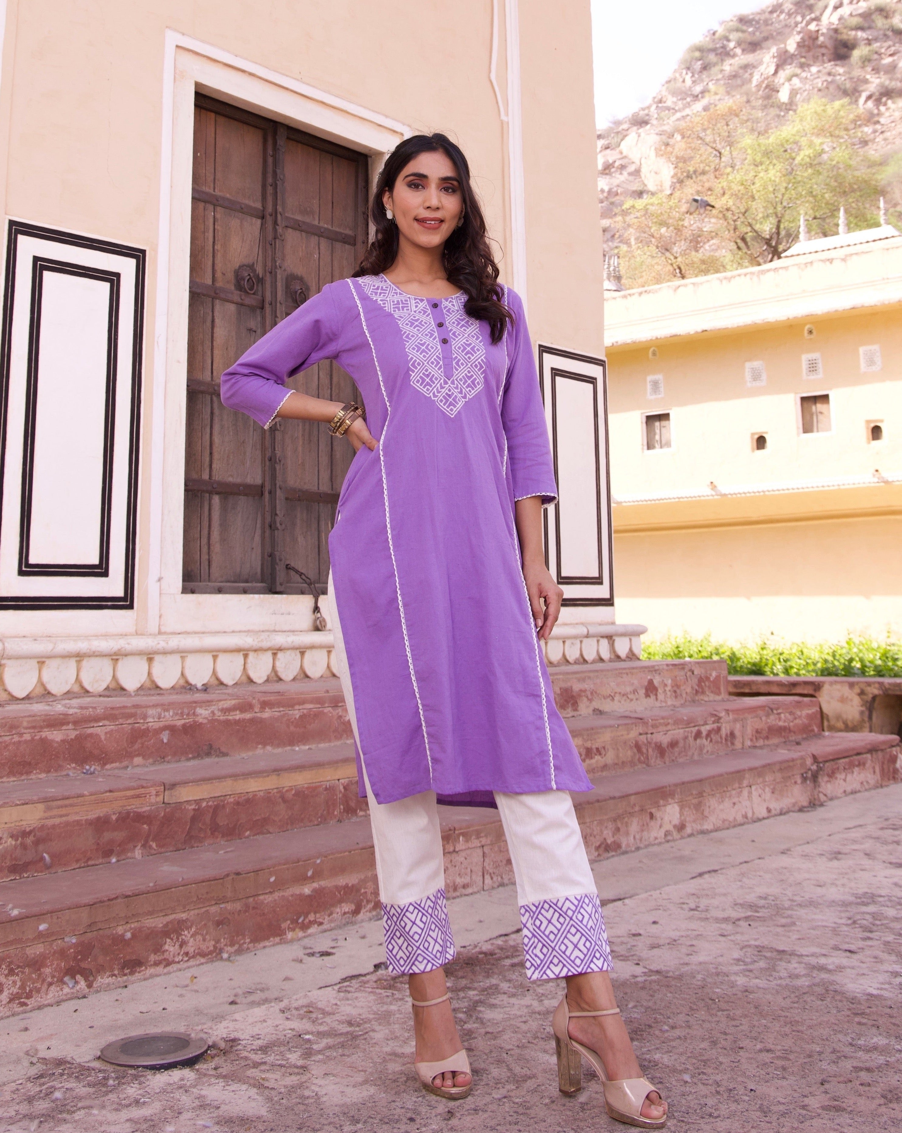 Lavender Cotton Summer Kurta Set for Women - Comfortable & Stylish Indian Ethnic Wear - Perfect for Casual Outings, Festivals & Beach Vacations