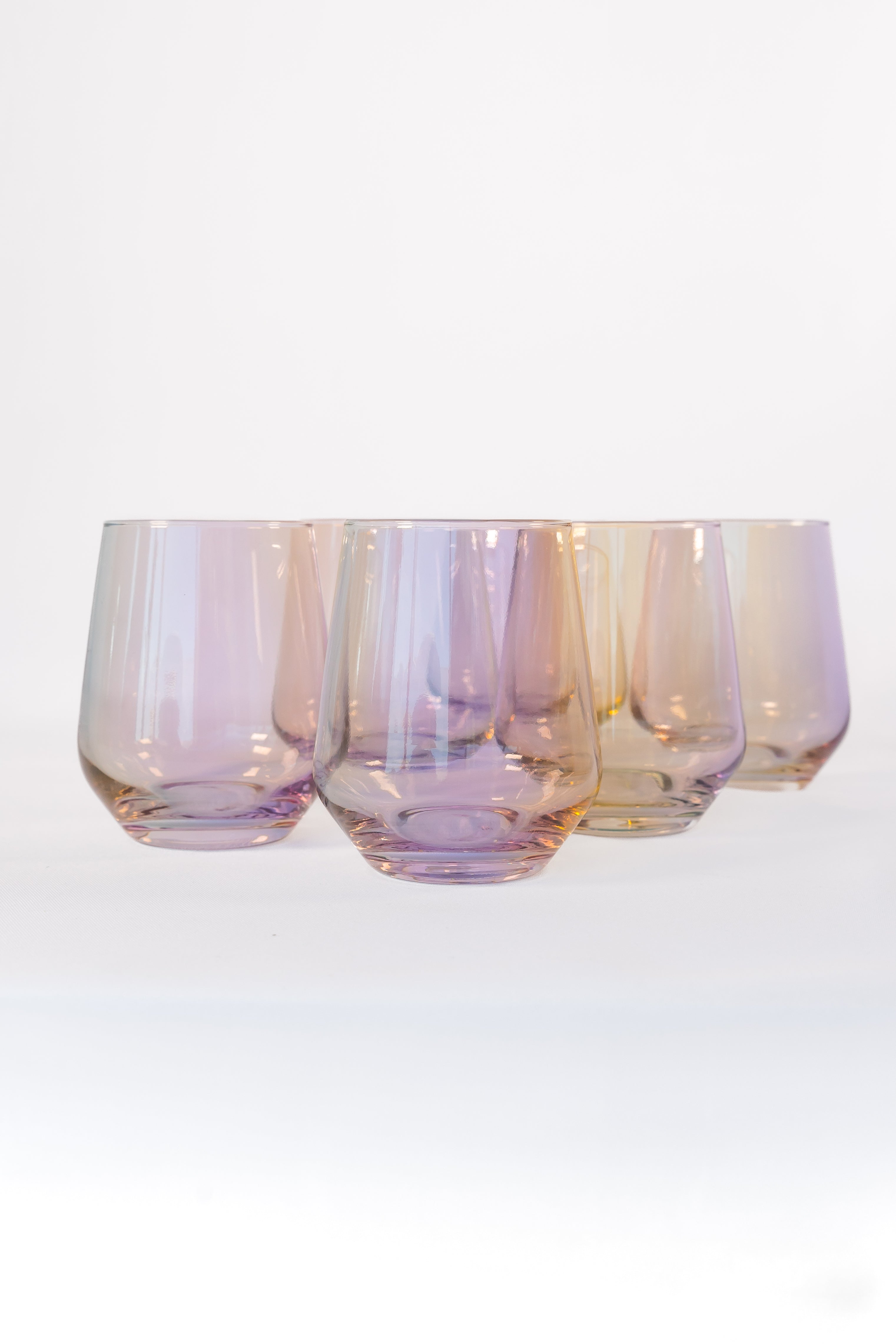 Estelle Iridescent Stemless Wine Glasses Set of 6 - Shatterproof & Elegant for Parties, Weddings, Home Bar Decor