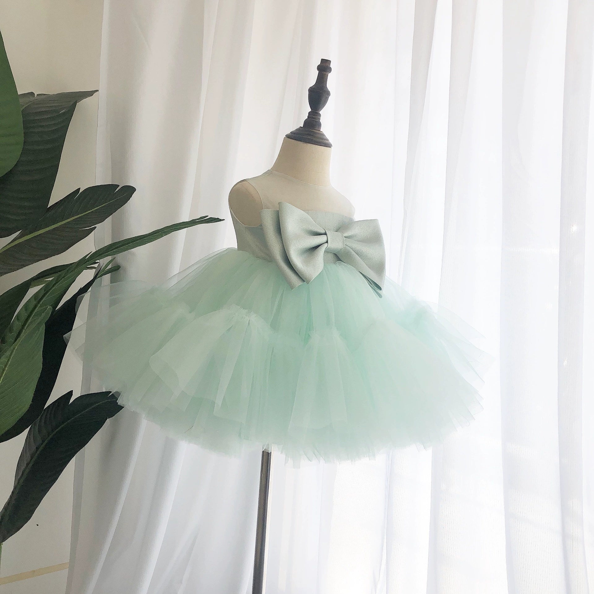 Mint Green Princess Round Tea Length Tulle Flower Girl Dress - Perfect for Weddings, Birthday Parties & Special Occasions