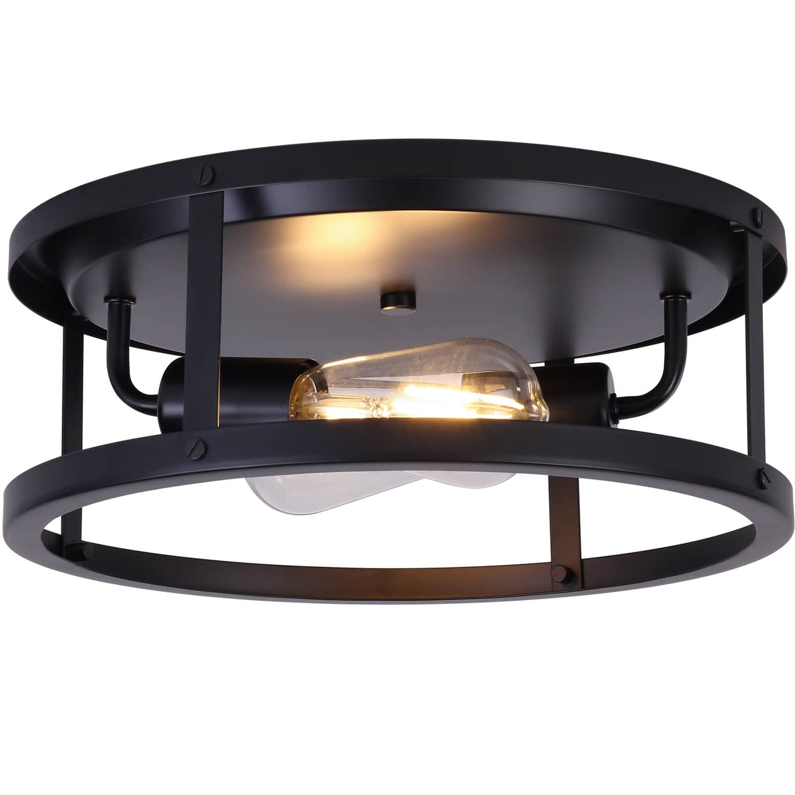 Industrial Black Ceiling Light Fixtures - 2-Light Farmhouse Flush Mount Lighting for Hallway, Kitchen, Dining Room, Laundry & Entryway - Durable Modern Lighting Solution for Home & Commercial Spaces