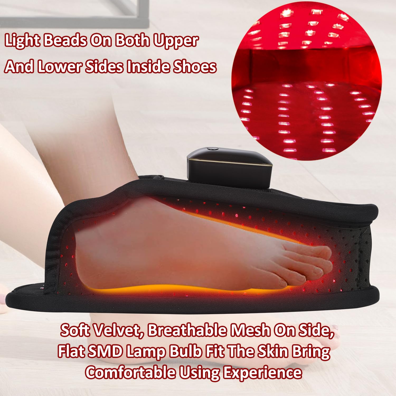 Wireless Red Light Therapy Slippers for Foot Pain Relief - Portable Near Infrared Light Therapy Device with 4000mAh Battery - Wearable Treatment Pad for Relaxation & Circulation - Perfect for Home Use, Post-Workout Recovery & Diabetic Foot Care (Pair)