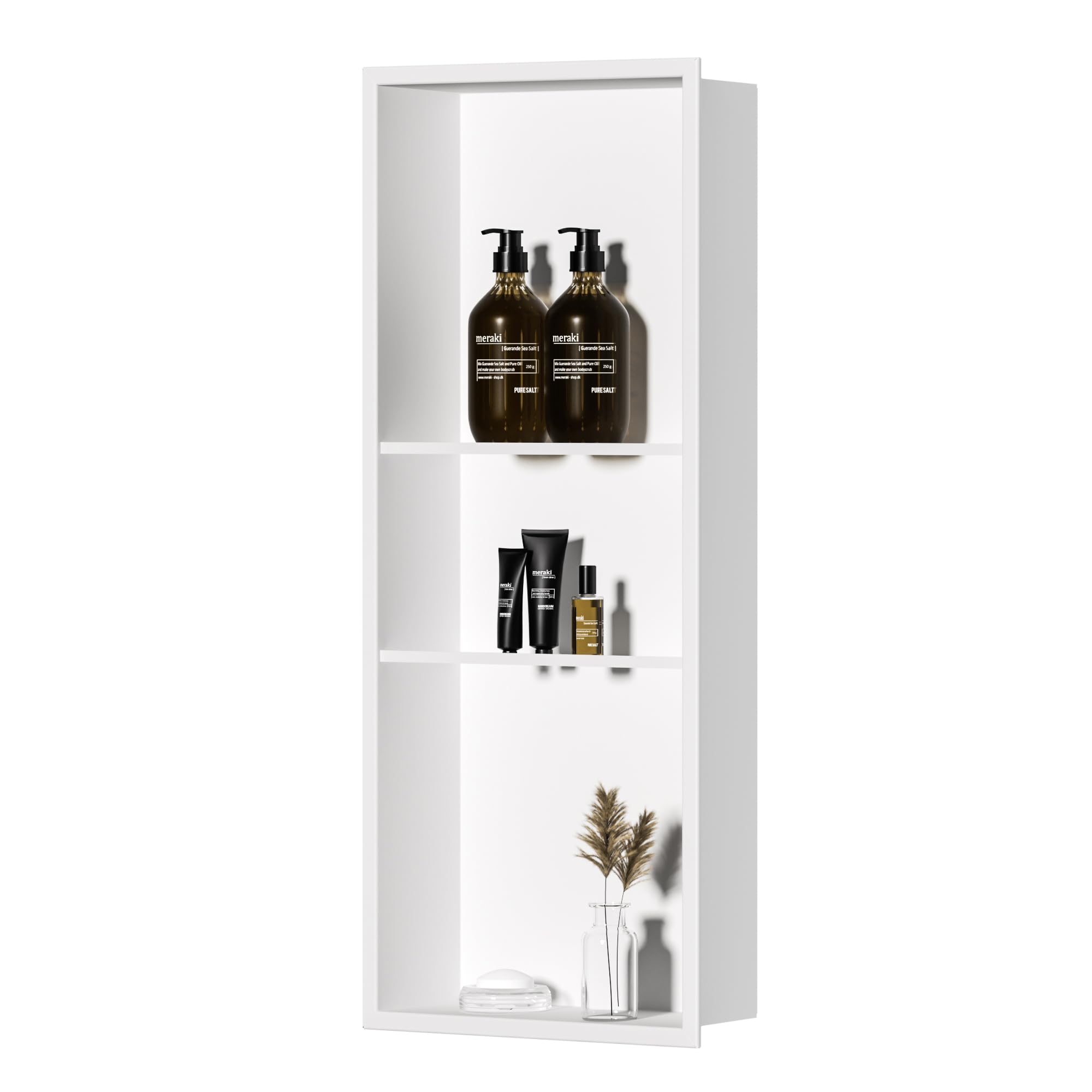 Neodrain 12X30 White Shower Niche - Stainless Steel Recessed Bathroom Storage Shelf - No Tile Needed - Perfect for Shampoo, Soap & Bath Essentials Organization