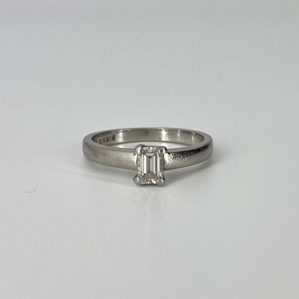 0.42 Carat Emerald Cut Solitaire Engagement Ring in Size 5 | Classic Birks Style for Wedding Proposals & Anniversary Gifts