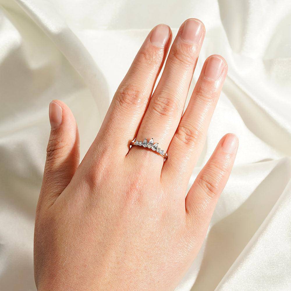 7 Stone Pear & Round Moissanite Wedding Band for Women - Anniversary, Engagement & Bridal Jewelry - Perfect for Proposals, Vows & Special Occasions