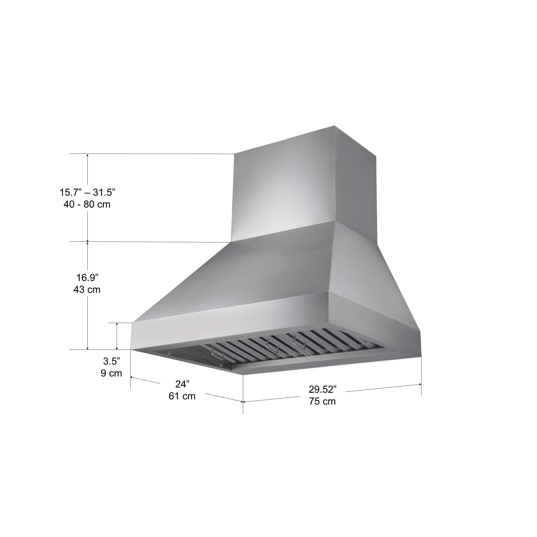 WPRO30 30-Inch Pyramid Wall Mount Range Hood with Ducted Ventilation - Perfect for Modern Kitchens & Cooking Spaces