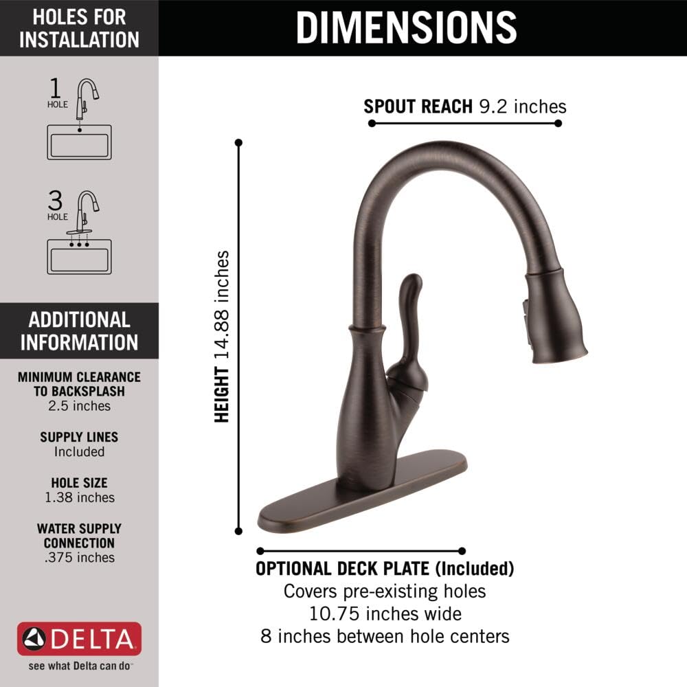 Delta Leland Oil Rubbed Bronze Pull-Down Kitchen Faucet with Magnetic Docking Spray Head - Venetian Bronze 9178-RB-DST for Modern Farmhouse & Industrial Style Kitchens