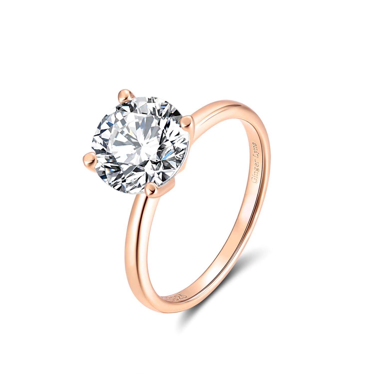 Ginger Lyne 3 Ct Moissanite Solitaire Engagement Ring for Women - White Gold over Sterling Silver, Diamond Alternative Wedding Band - Perfect for Proposals, Bridal Gifts & Anniversary Celebrations