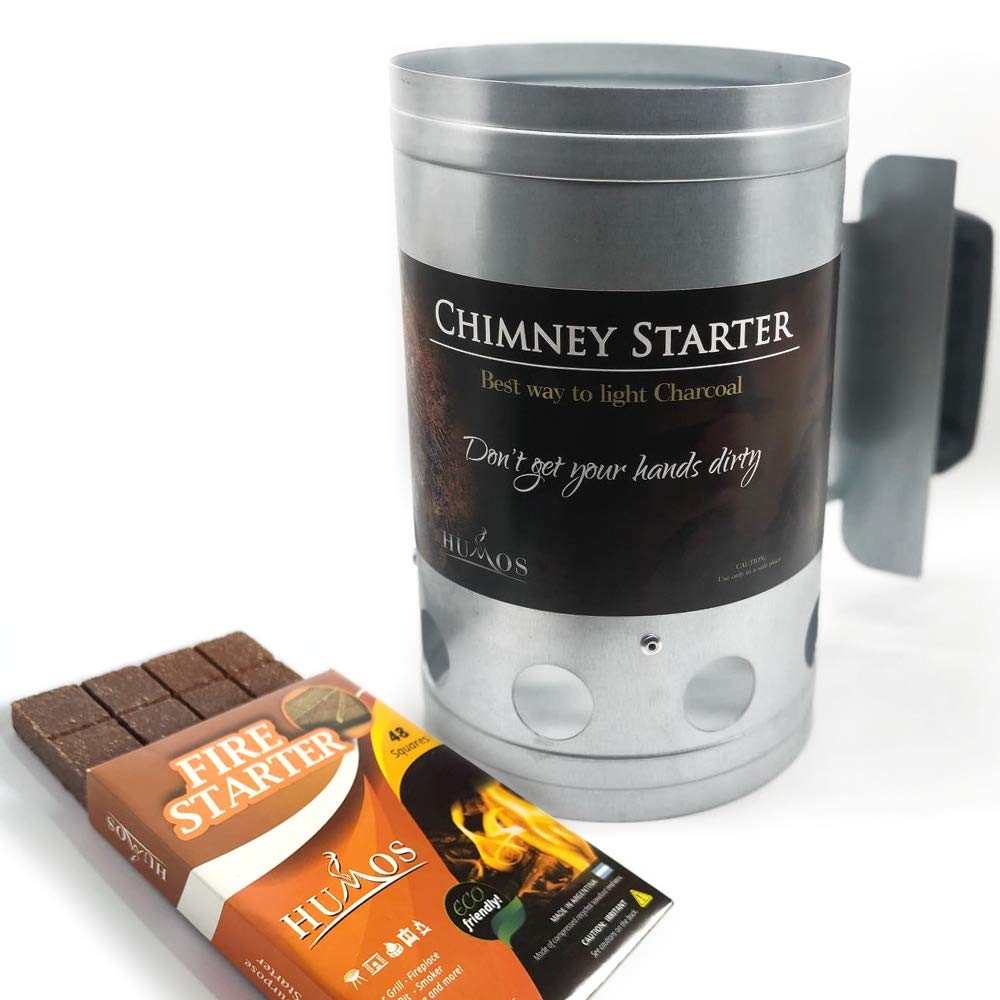 Humos Premium Chimney Charcoal Starter with Fire Starter Kit – Fast & Easy Charcoal Lighting for Grilling, BBQ, and Outdoor Cooking