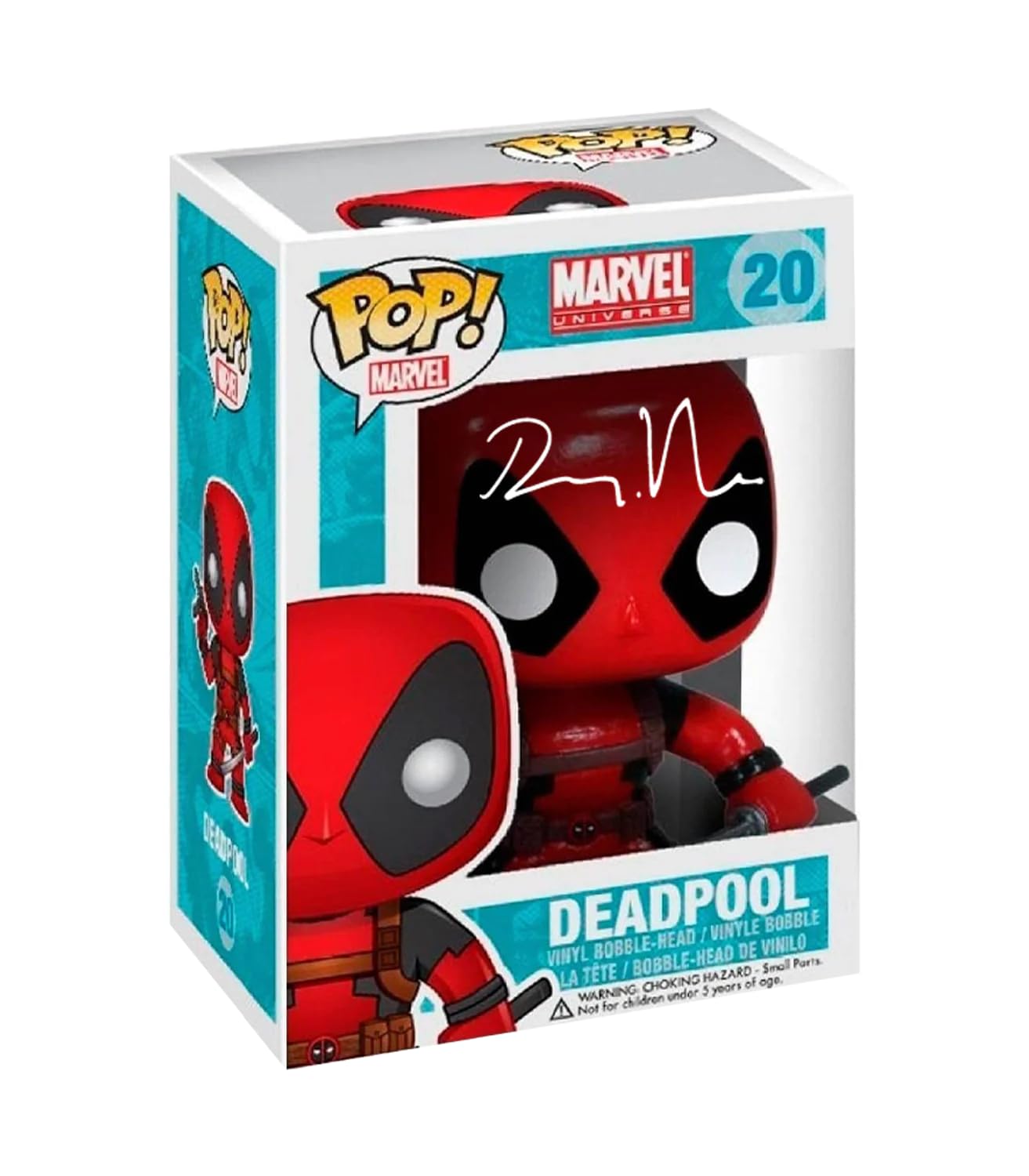 Ryan Reynolds Signed Deadpool #20 Facsimile Reprint Funko POP! Marvel Movies Action Figure with Protector Case - Collectible Gift for Fans, Home Display, Office Decor