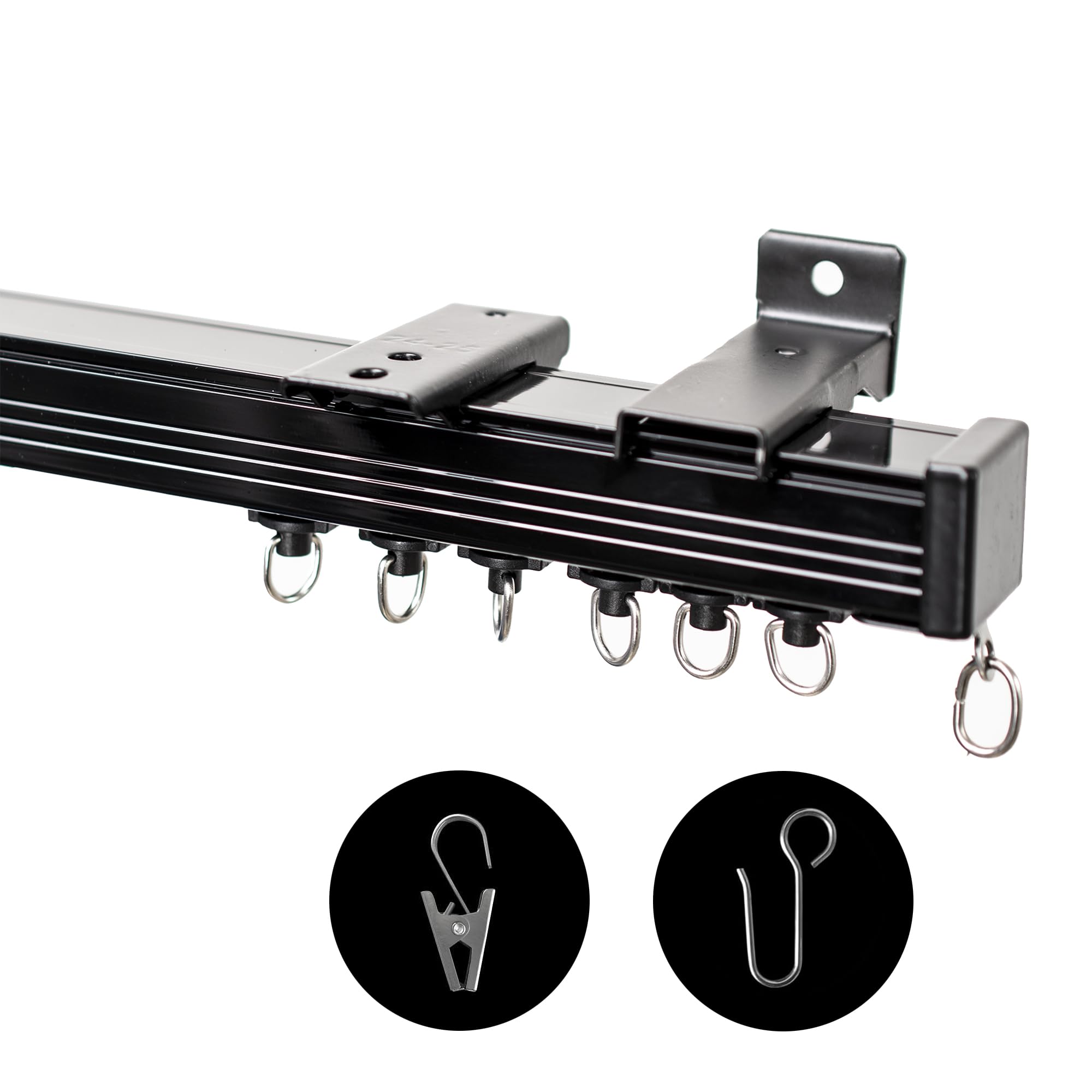 Heavy Duty Ceiling Curtain Track Rod - Black Wall Mount Room Divider Rail System with Rollers & Hooks for 6-9ft - Perfect for RV, Bedroom, Office and Home Partitioning