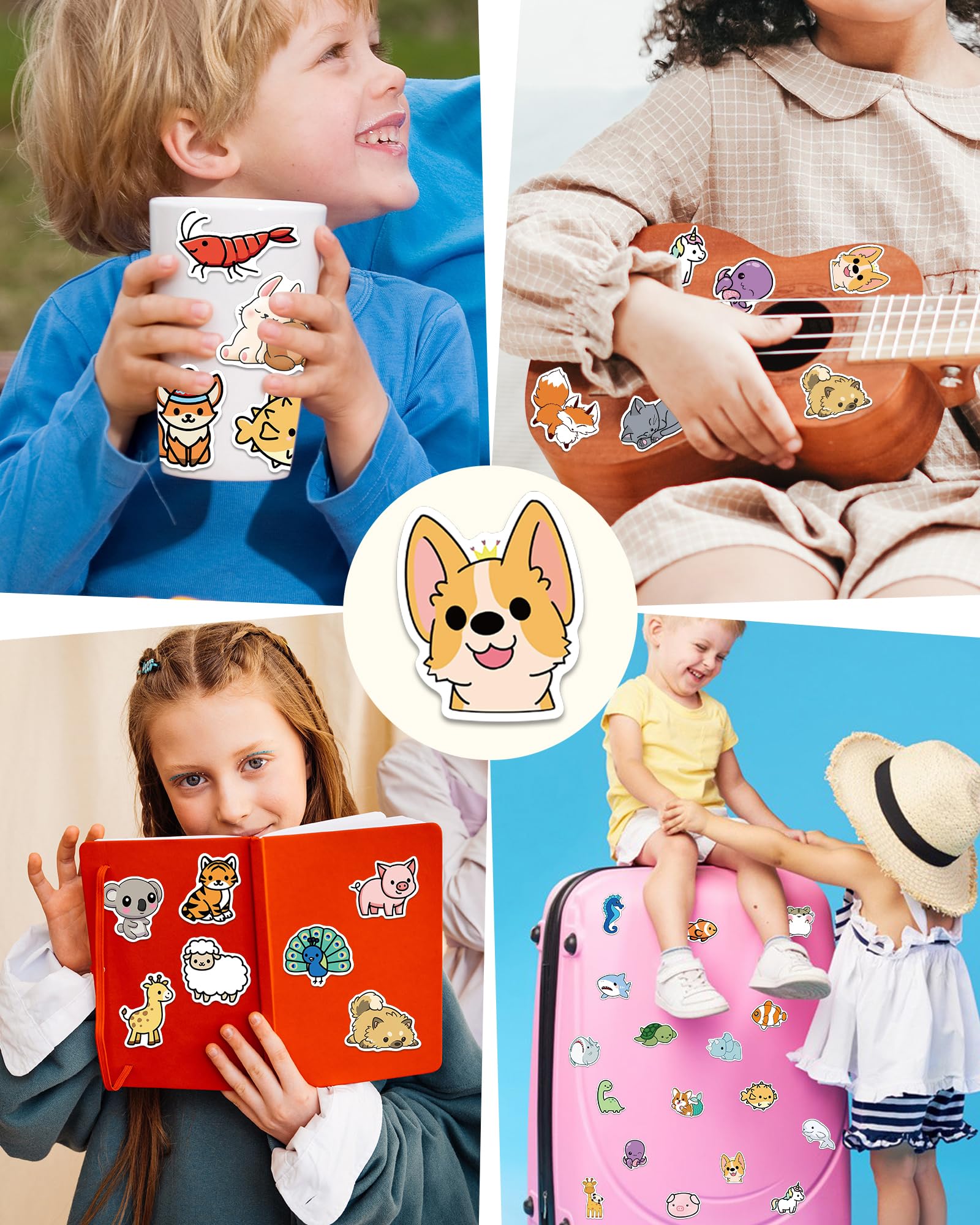 Benresive 100 Pcs Cute Animal Stickers for Kids - Waterproof Vinyl Decals for Water Bottles, Laptops & Notebooks - Fun Classroom Rewards & Elementary School Prizes - Perfect for DIY Crafts, Scrapbooking & Kids' Room Decor