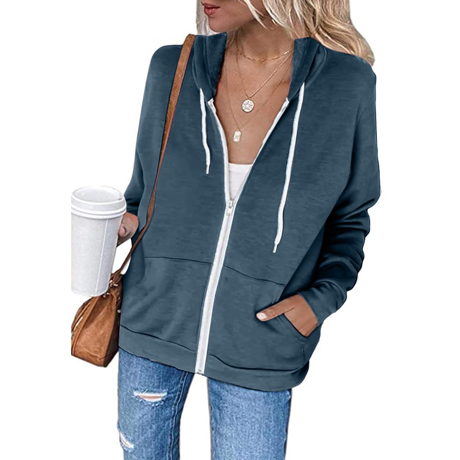 Women's Y2K Zip Up Hoodie - Lightweight Long Sleeve Casual Track Jacket with Pockets | Trendy Streetwear for Everyday Wear, Gym, and Outdoor Activities