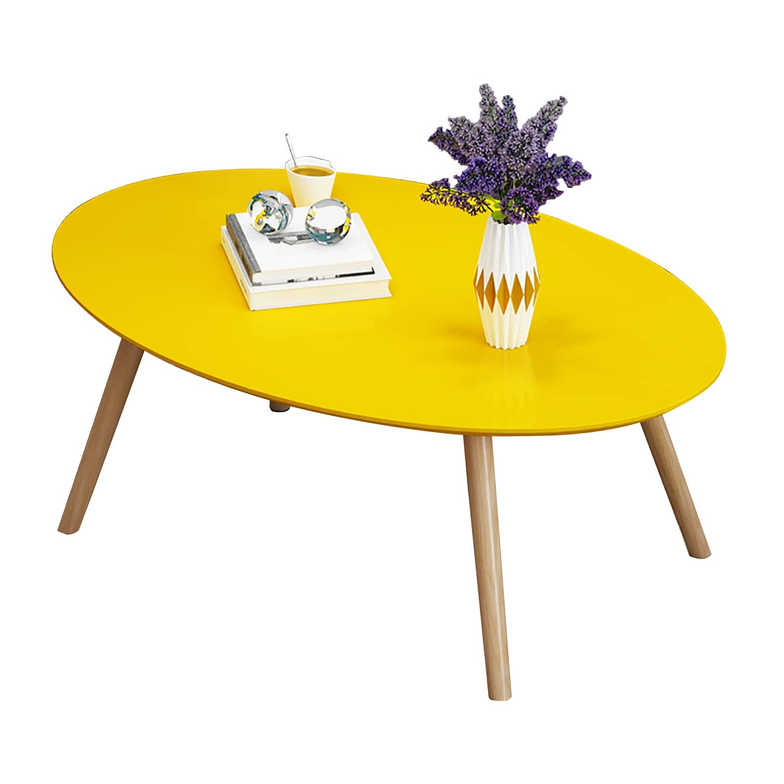 ZWJLIZI 80x50cm Oval Coffee Table - Multifunctional Sofa Side Table, Dining Table, Study Desk for Living Room & Bedroom (Yellow, H40CM) | Perfect for Small Spaces, Home Office & Lounge Areas