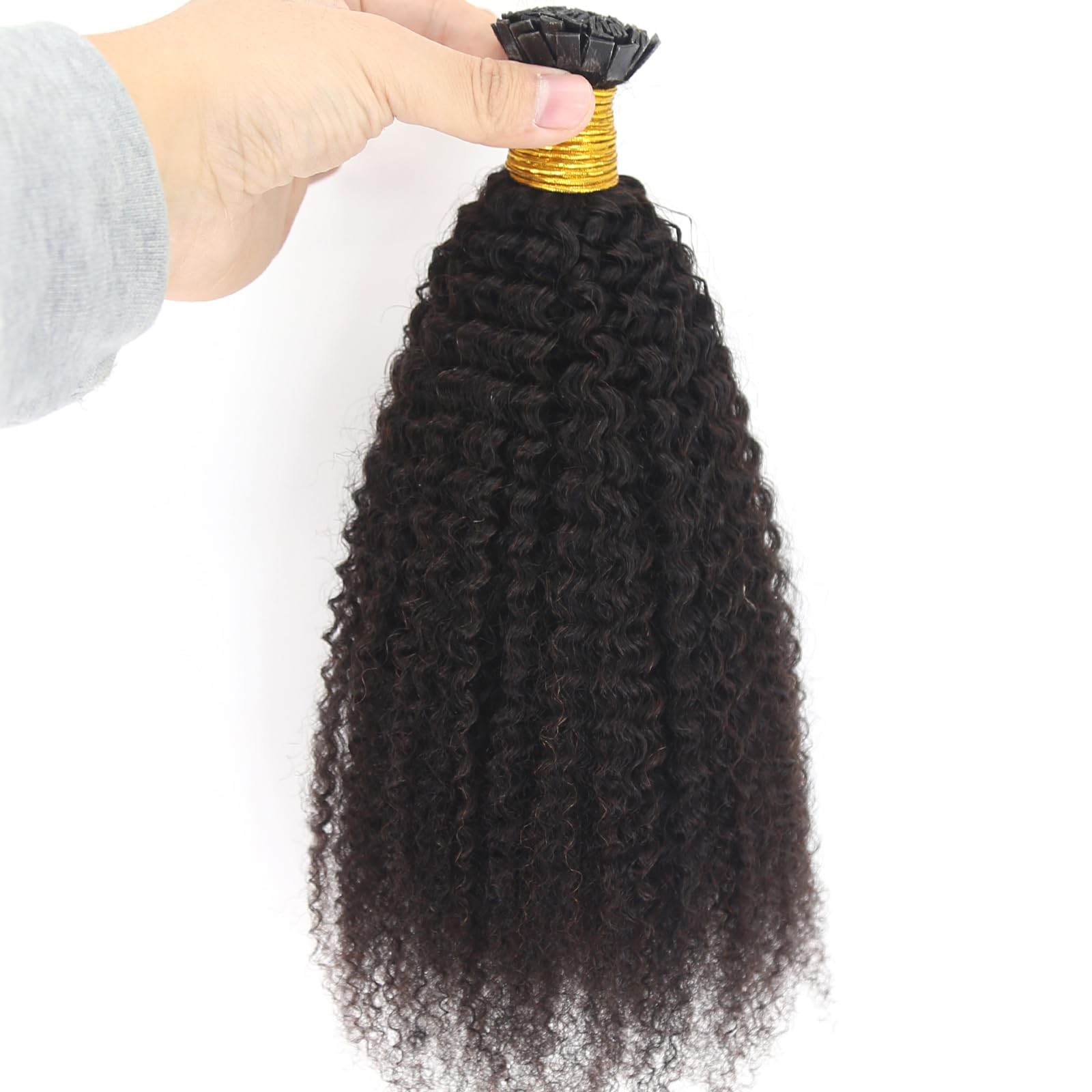 ZigZag Afro Kinky Curly Human Hair Extensions 4B 4C - 100 Strands Flat Tip Keratin Fusion Hair - Natural Black Color (20 Inch) - Perfect for Protective Styles, Braids, Weaves & Natural Hair Care