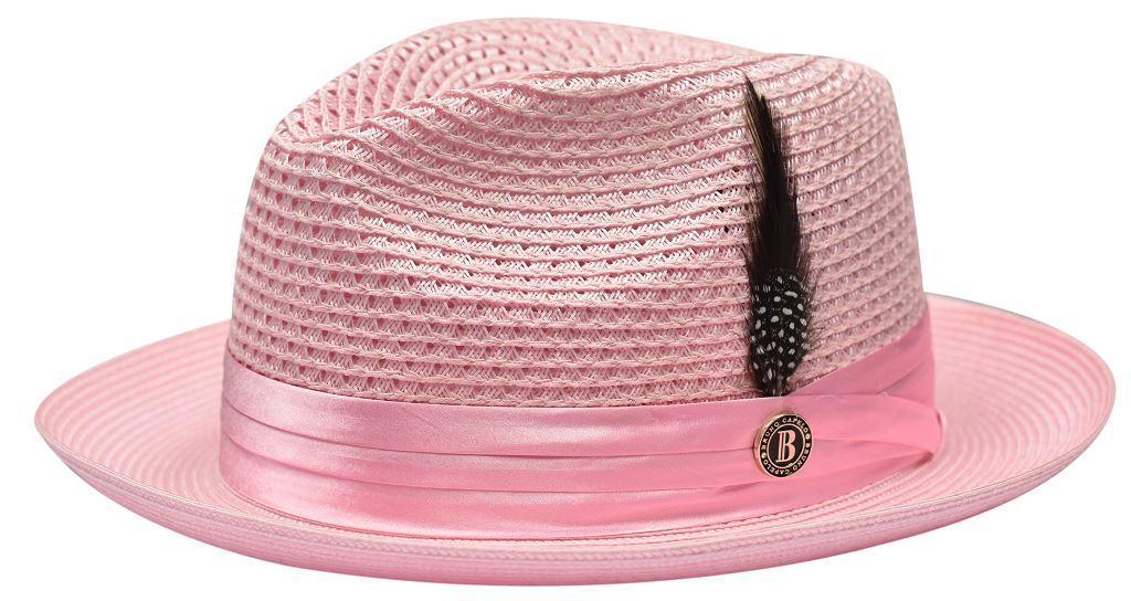 Stylish Pink Fedora Braided Straw Hat for Women - Summer Beach Sun Hat with Wide Brim - Perfect for Outdoor, Vacation, and Party Wear