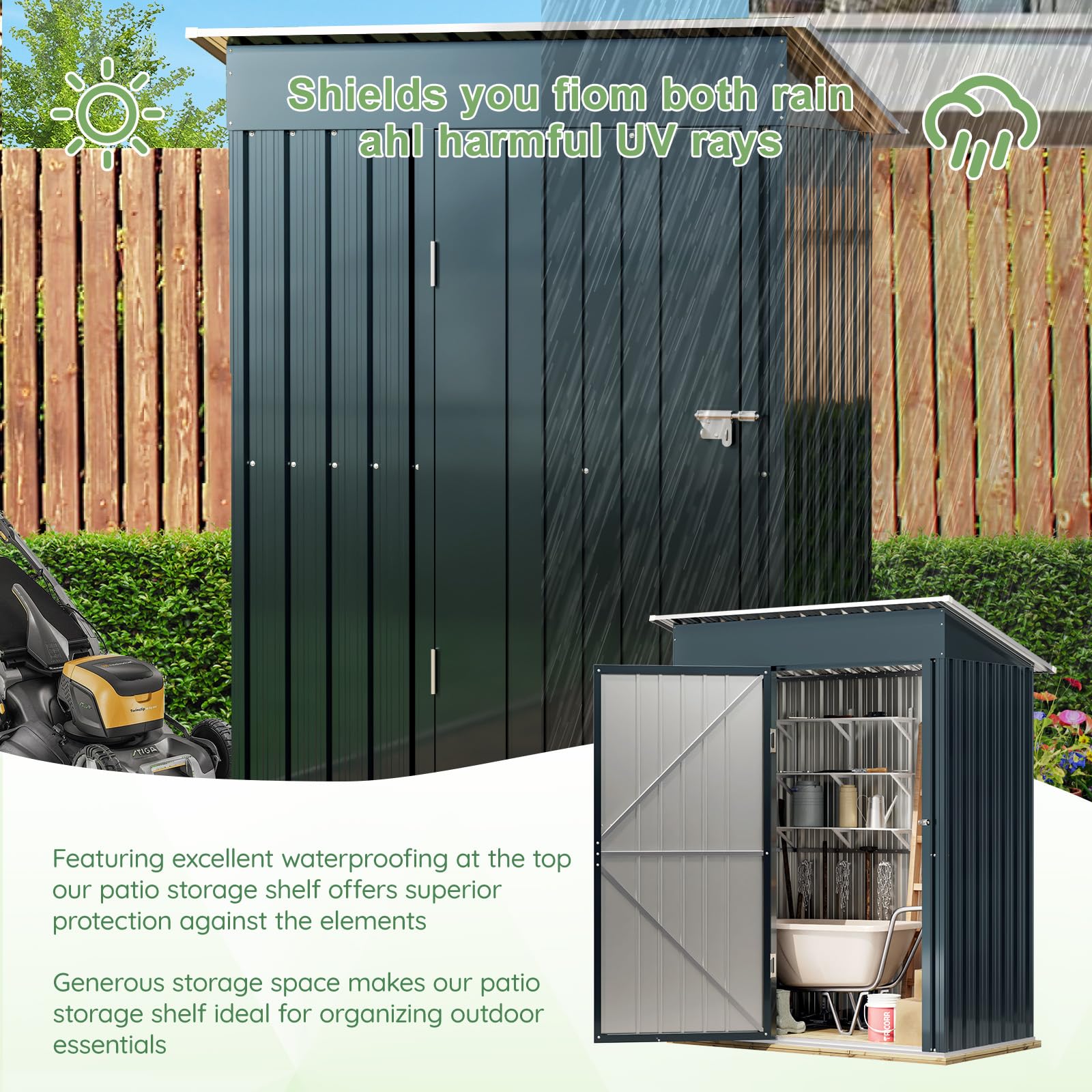 5x3FT Vertical Outdoor Steel Storage Shed with Floor Frame | Lockable Metal Tool Shed for Garden, Backyard, Patio | Weather-Resistant Utility Shed for Bike, Lawn Equipment & Outdoor Gear Storage | Perfect for Small Spaces & Urban Homes