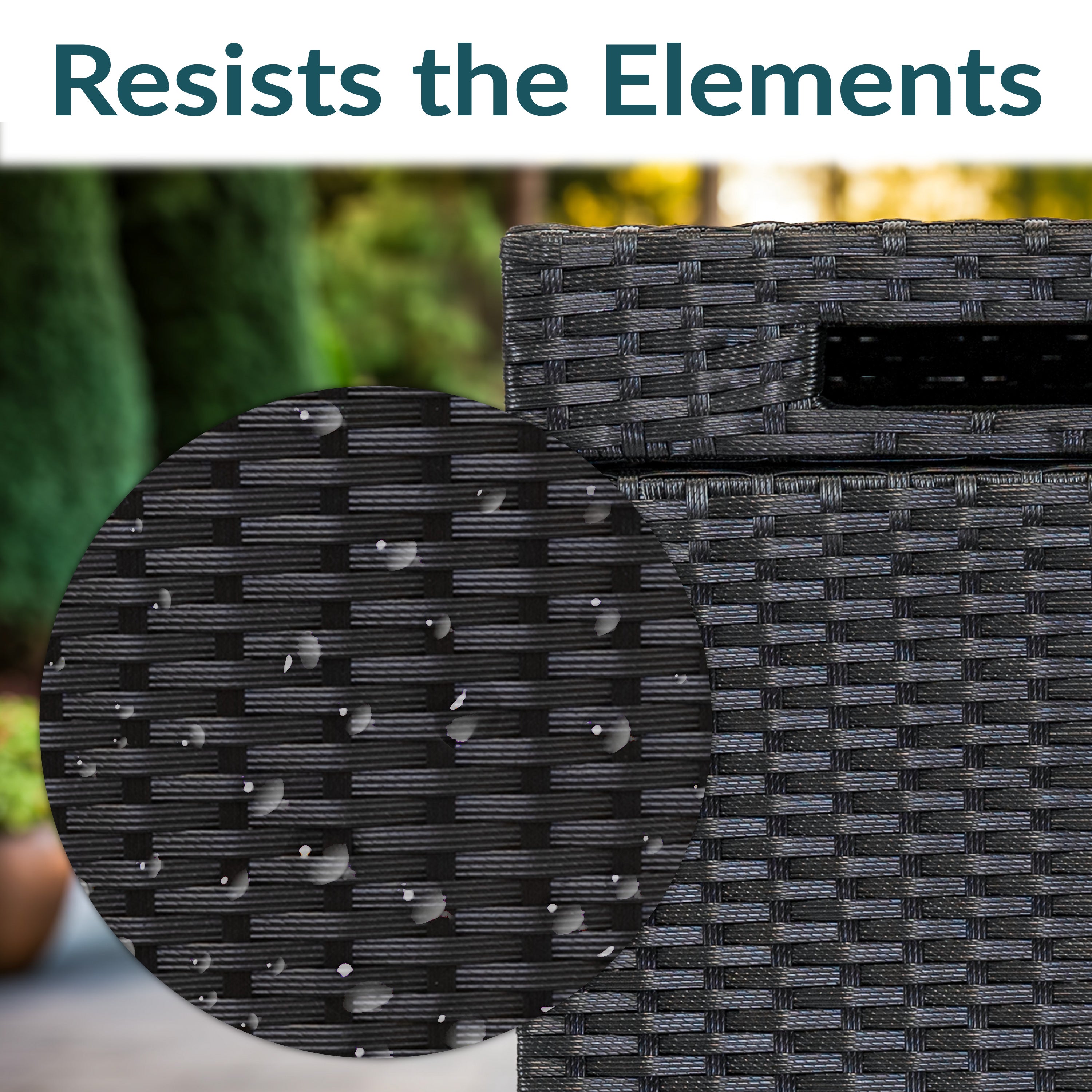 Sunnydaze Outdoor Wicker Trash Cans with Lids - Set of 2 (26 Gallon & 15 Gallon) - Weather-Resistant Waste Bins for Patio, Garden, and Backyard Use