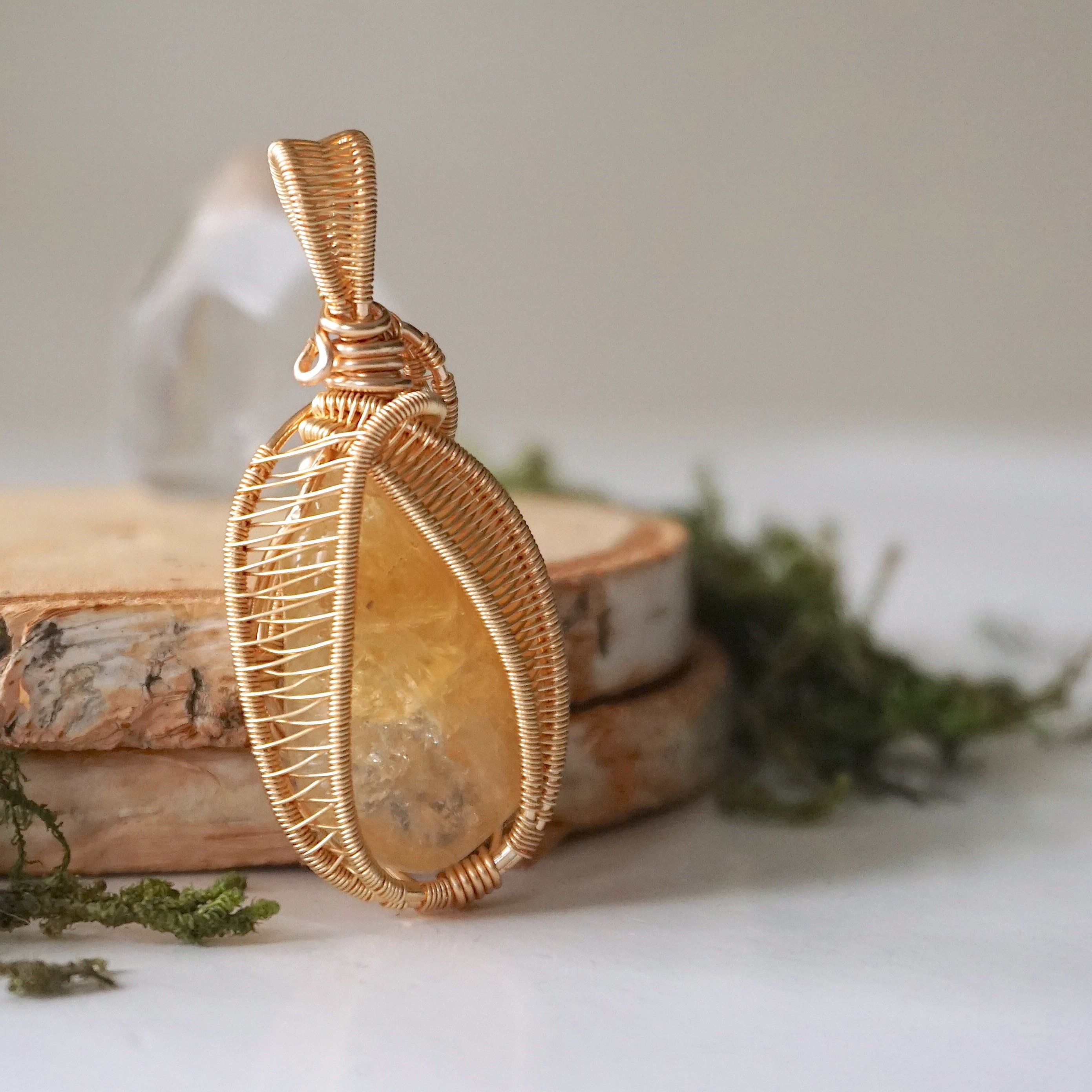 Natural Raw Citrine Necklace with Gold Wire Wrapping - Elegant Healing Crystal Jewelry for Women, Perfect for Meditation, Yoga & Spiritual Gifts