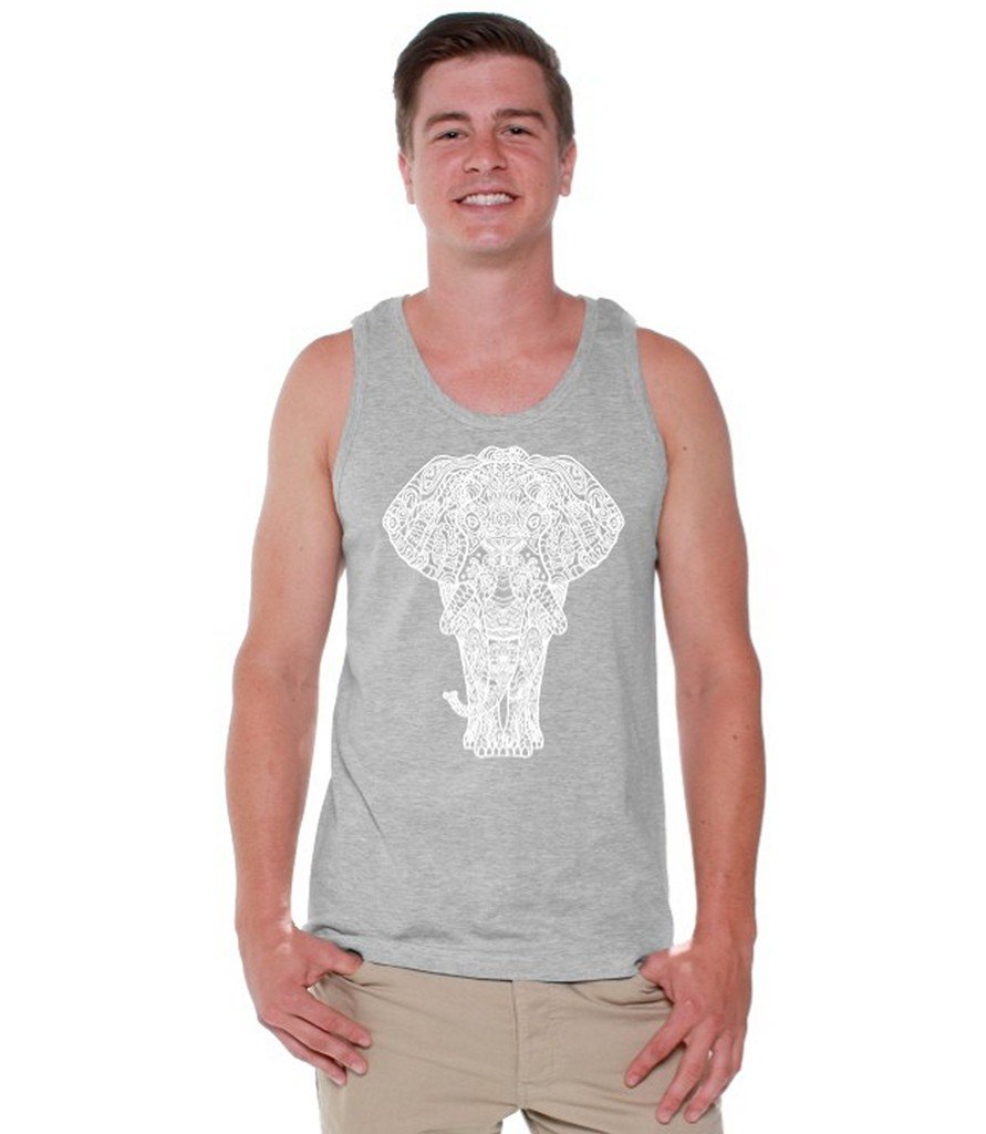 Awkwardstyles Men's Elephant Print Muscle Tank Top - Animal Lover Graphic Tee, Indian Aztec Style Sleeveless Shirt for Summer - Perfect for Beach, Music Festivals & Casual Outings