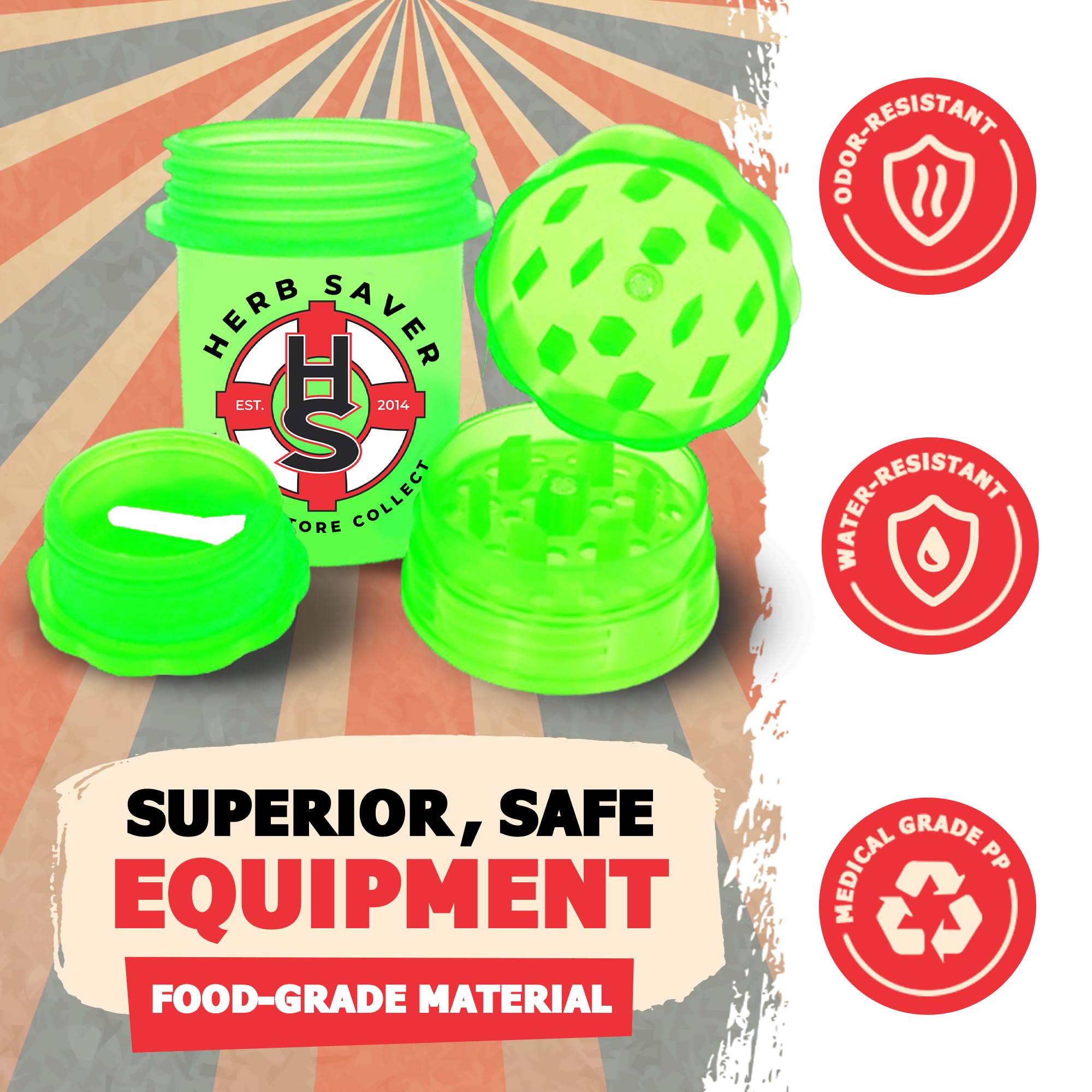 Premium Herb Grinder 3-Pack - Large Spice & Herb Crusher with Razor-Sharp Blades - Medical-Grade Plastic, Pocket-Sized & Durable - Perfect for Cooking, Baking, Tea Blending, and Herbal Preparations (Red, Clear, Green)