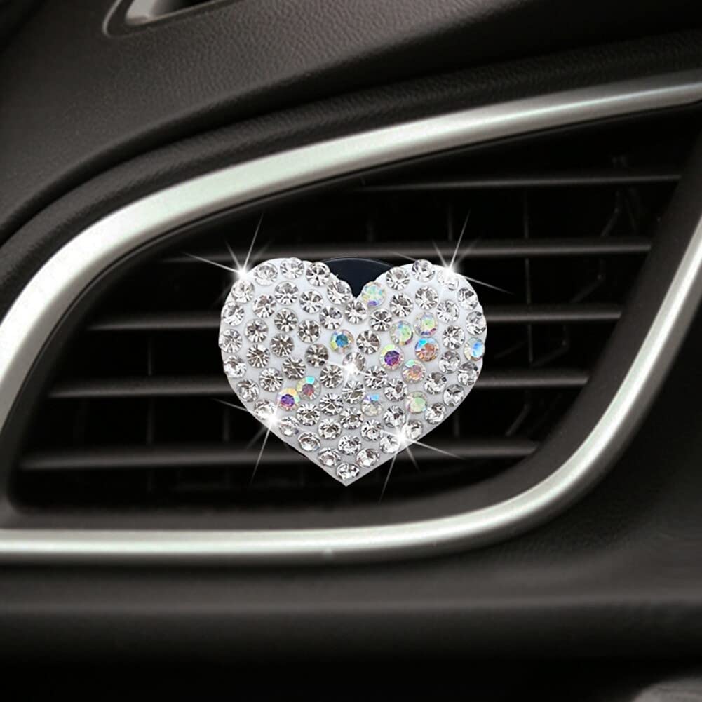 8 Pcs Crystal Car Vent Clips - Rhinestone Heart Air Freshener for Car AC Outlet & Interior Decor