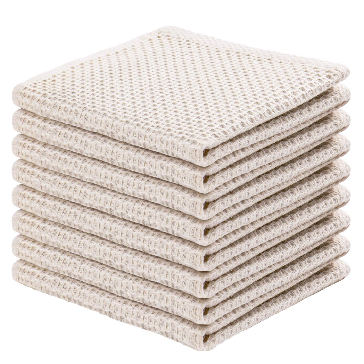 Joybest 8-Pack Cotton Kitchen Dish Cloths - Ultra Soft Waffle Weave Absorbent Dish Towels & Washcloths (12x12 Inches, Beige) for Quick Drying - Perfect for Washing Dishes, Cleaning Countertops, and Everyday Kitchen Use