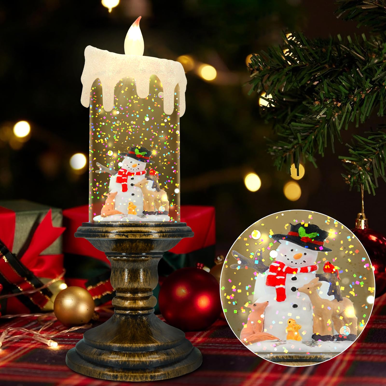 Flickering Flameless LED Candles with Timer - Battery Operated Snow Globe Candles for Christmas Decorations - Perfect for Holiday Centerpieces, Fireplace Mantels & Cozy Home Ambiance