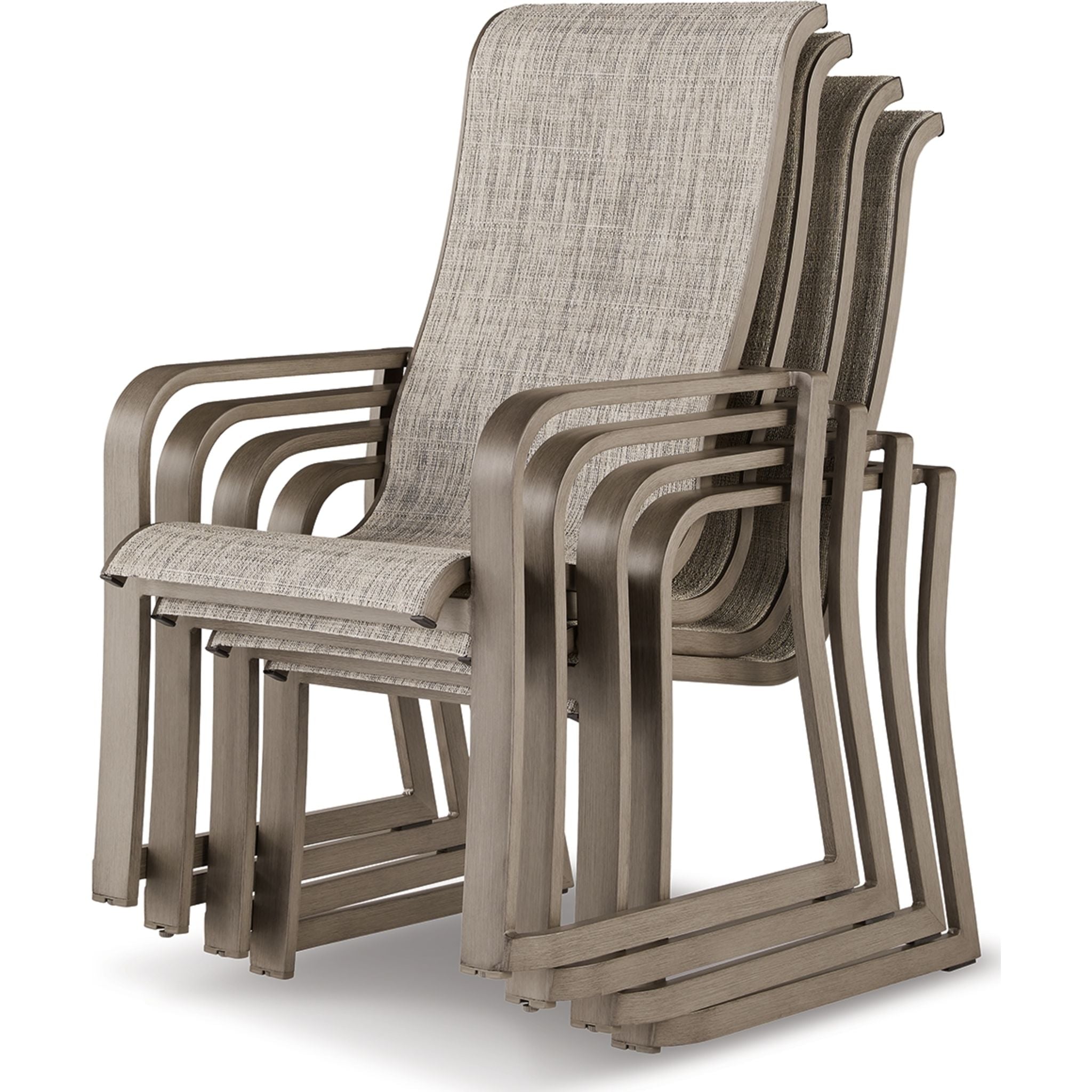Beach Front Outdoor Sling Arm Chairs (Set of 4) - Beige Patio Furniture for Poolside, Backyard, and Beach Relaxation