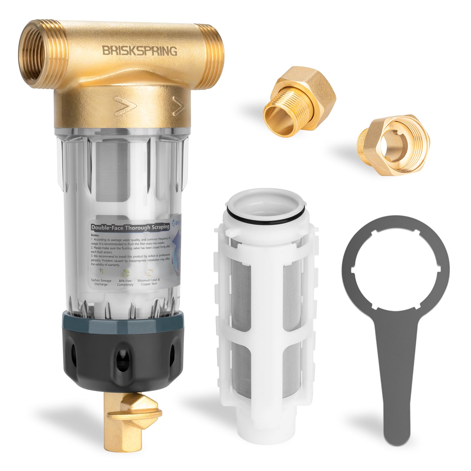 300 Micron Spin Down Sediment Water Filter with Scraper - Whole House Well Water Filtration System, Reusable 1