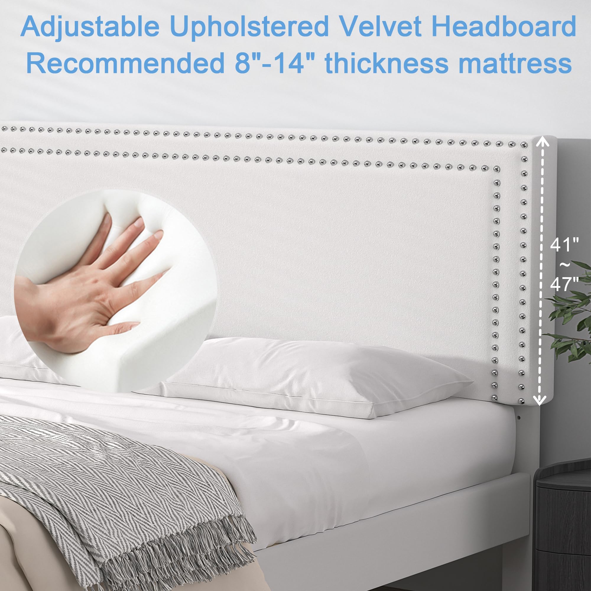 VECELO Full Size Platform Bed Frame with Adjustable Upholstered Headboard - Modern Wood Slat Support, No Box Spring Needed - Easy Assembly Bedroom Furniture for Small Spaces & Guest Rooms