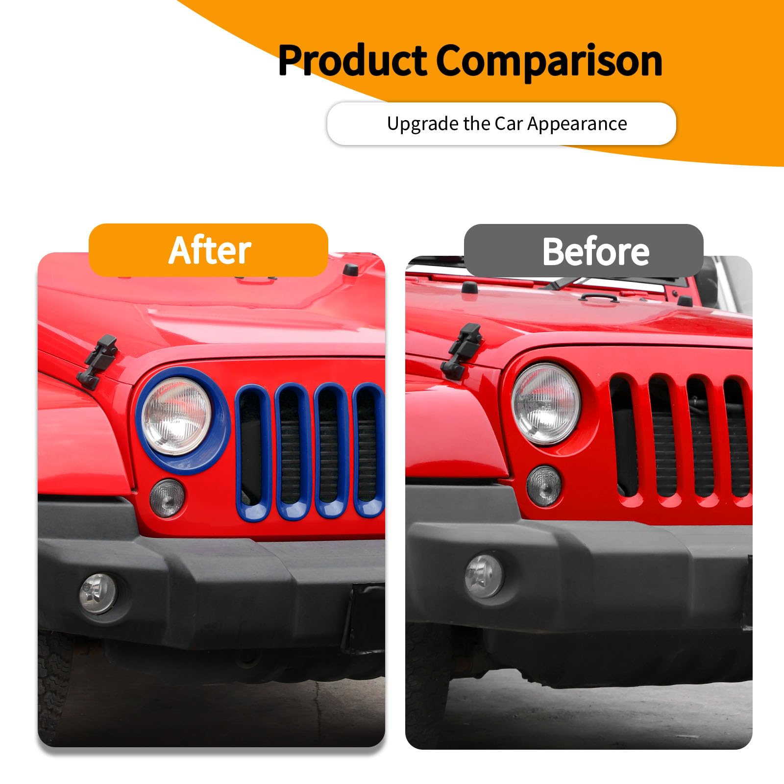 Hoolcar Front Grille Insert Cover & Headlight Bezel Cover Trim for Jeep Wrangler JK JKU 2007-2017 - Blue Exterior Accessories - Perfect for Off-Roading & Custom Car Styling