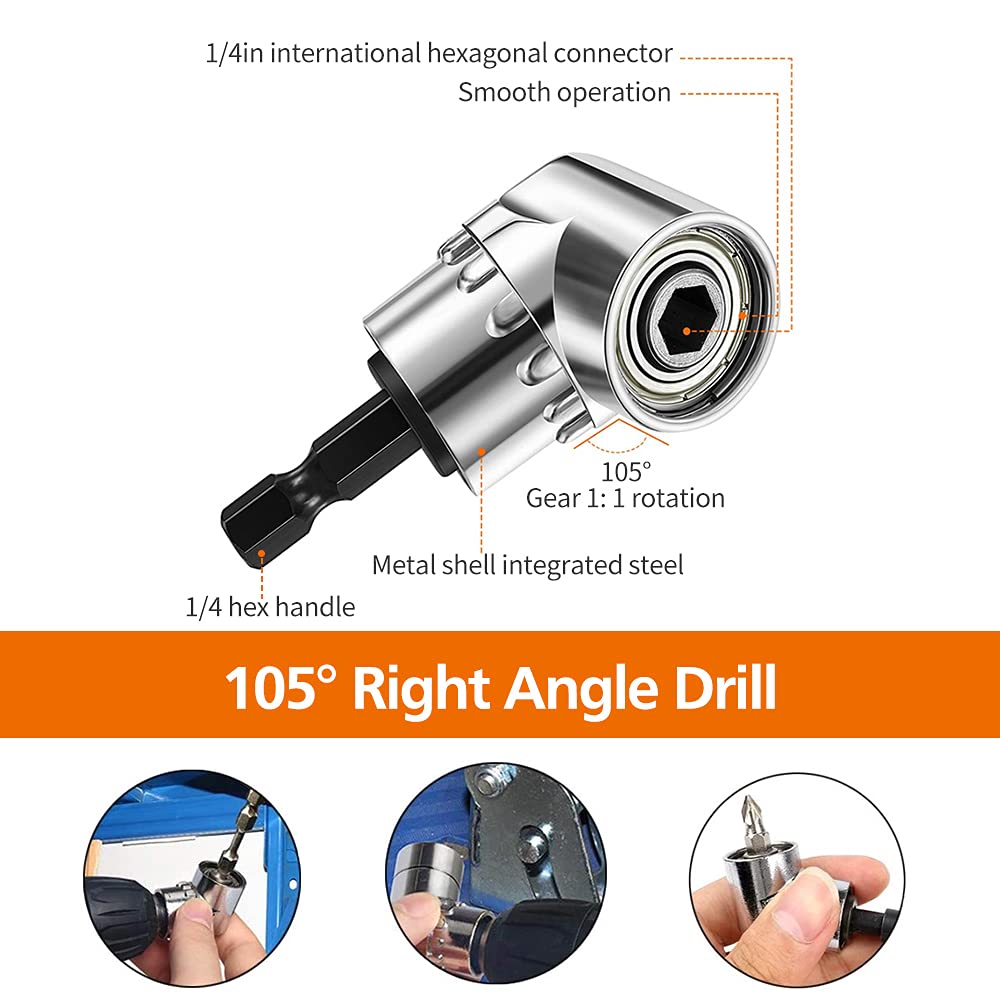Flexible Drill Bit Extension Set & Universal Socket Adapter Kit - 3pc Bendable Drill Bit Holder, 1/4