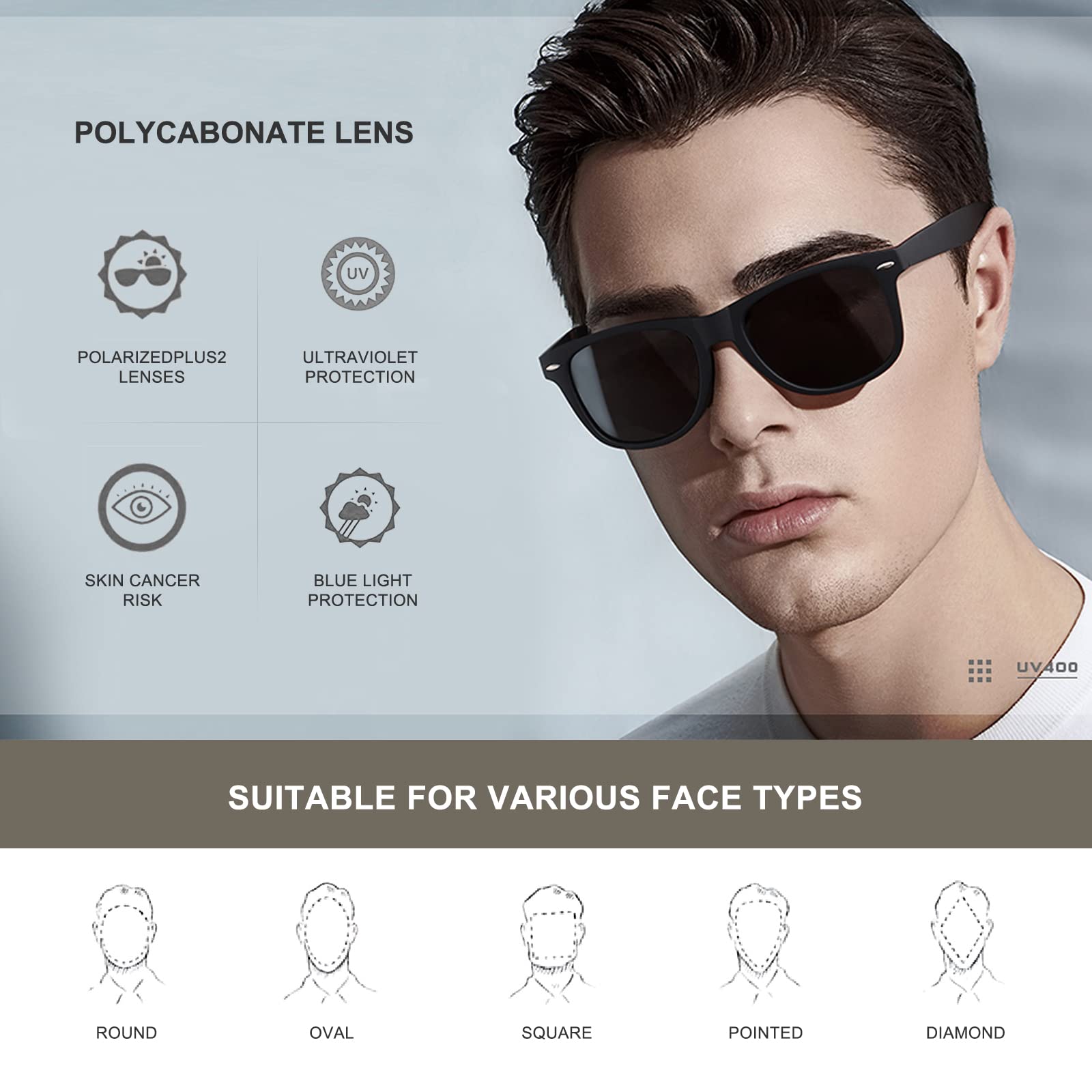 DEMIKOS Polarized Sunglasses for Men & Women - UV400 Protection, Retro Mirror Lens for Driving, Fishing, Outdoor Activities & Fashion