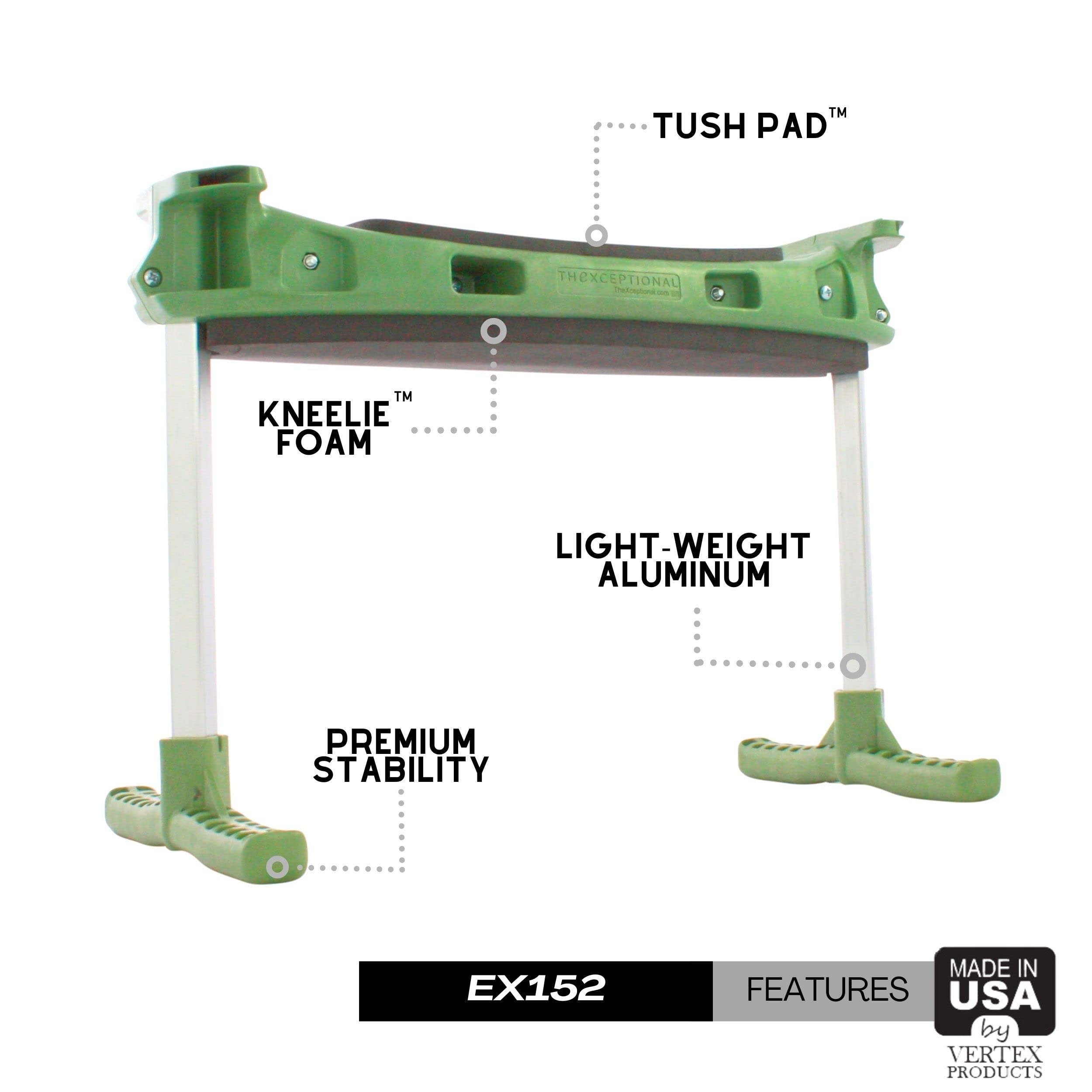 Premium Gardening Kneeler with Tush Pad & Tool Tote Bucket - Comfort Seat Kneeling Pad for Home & Garden - USA Made EX155 Model by Vertex - Perfect for Planting, Weeding & Outdoor Chores