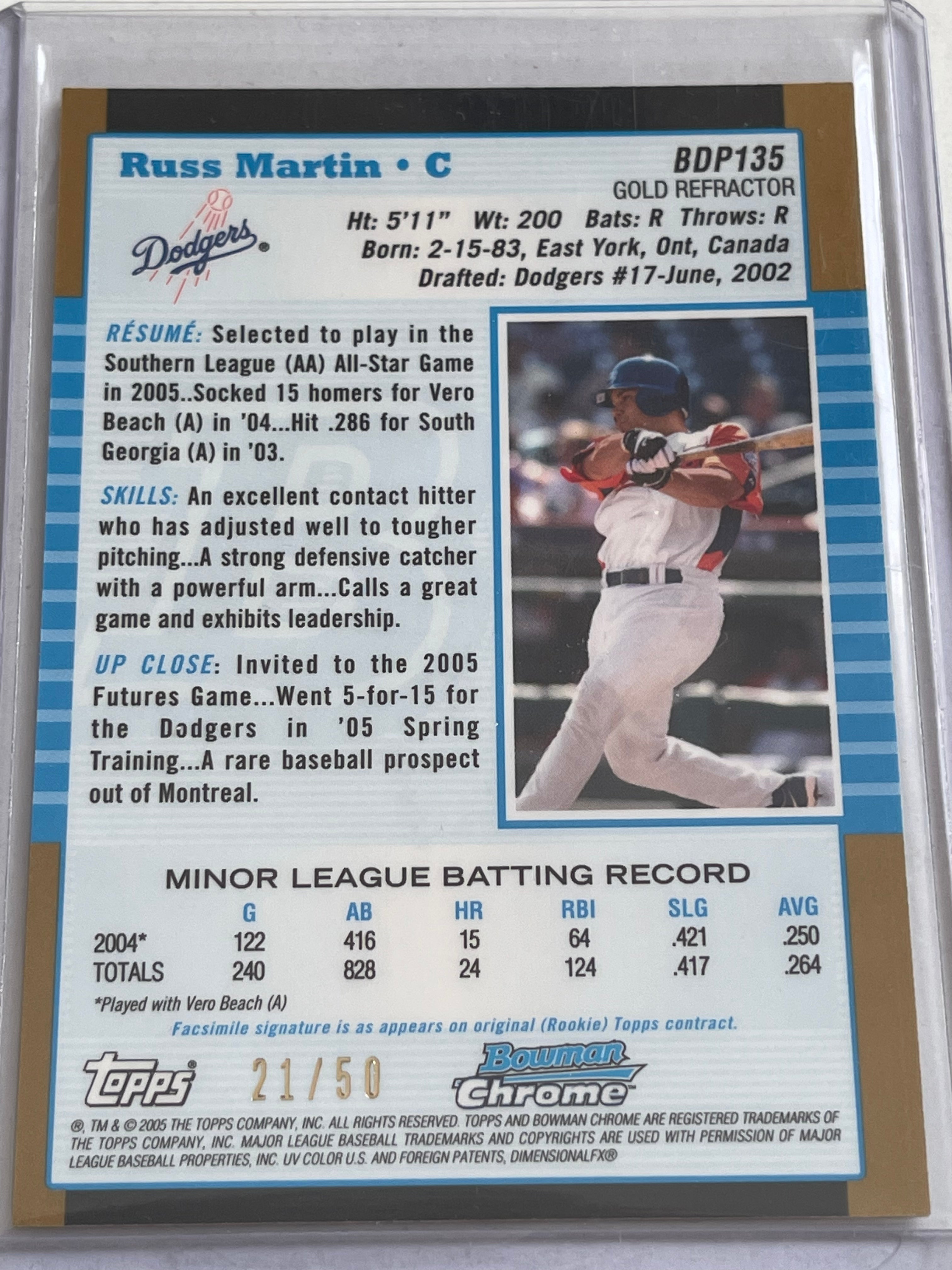 2005 Bowman Chrome Russell Martin Blue Jays Rookie Refractor Baseball Card - Perfect for Collectors, Sports Memorabilia & Investment