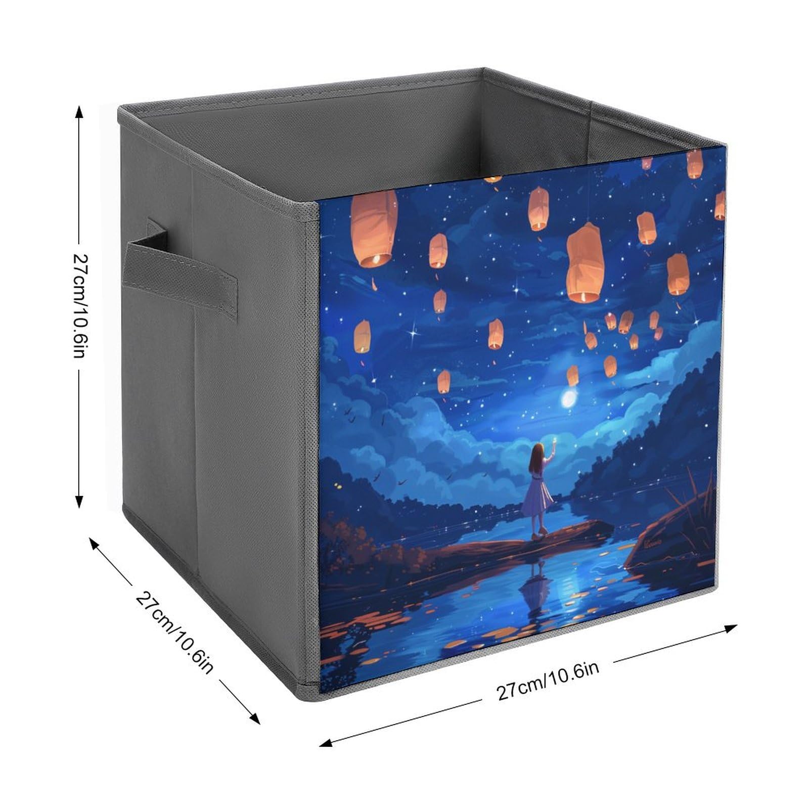 Foldable Storage Bins with Handles - Lake Lanterns Design Collapsible Organizer Baskets for Home, Office & Closet (1-Pack) - Perfect for Seasonal Decor, Toy Storage & Laundry Organization