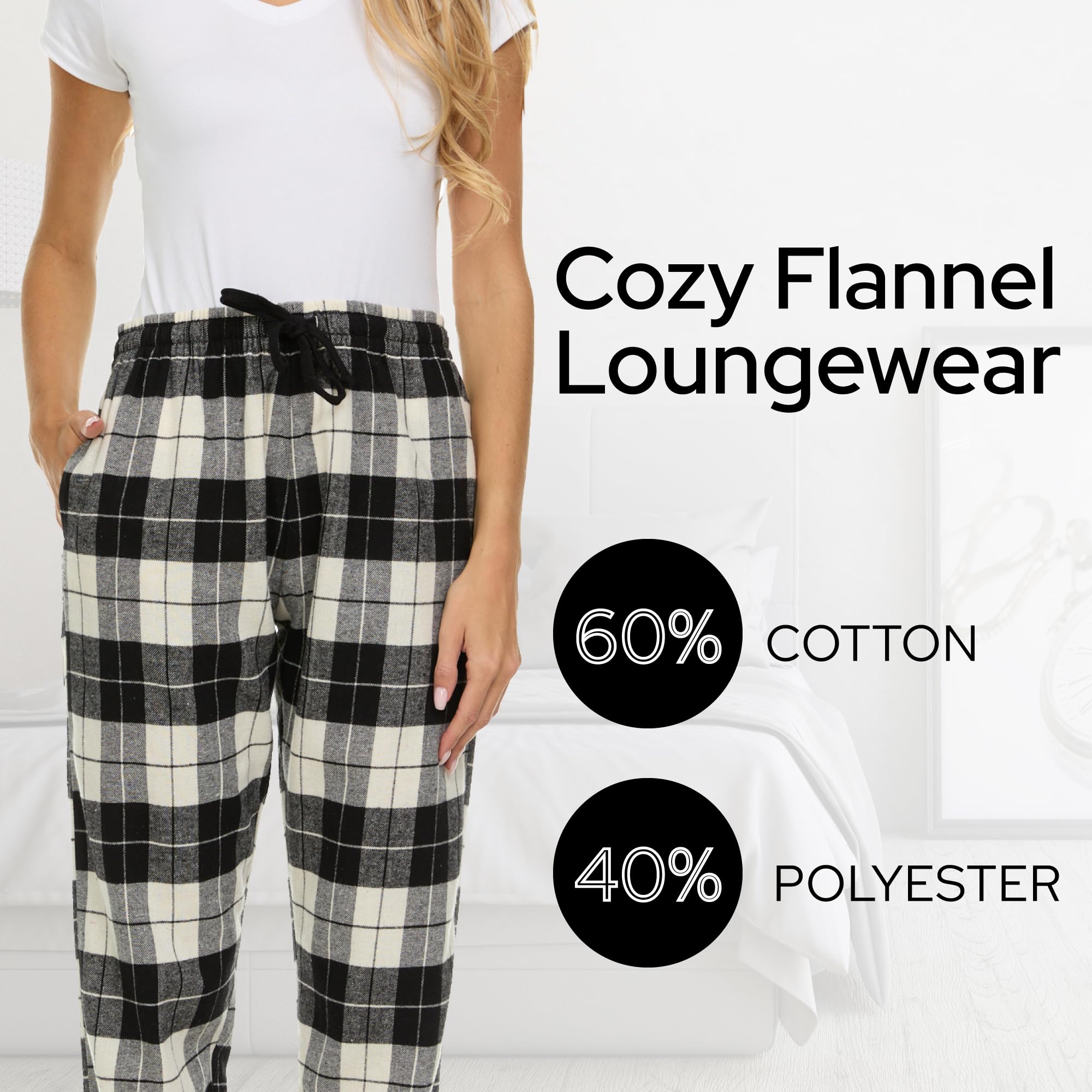 Women's Flannel Plaid Pajama Pants - 3 Pack Soft Cotton Blend Lounge Pants for Sleeping, Relaxing & Home Comfort - Cozy Winter Sleepwear for Women