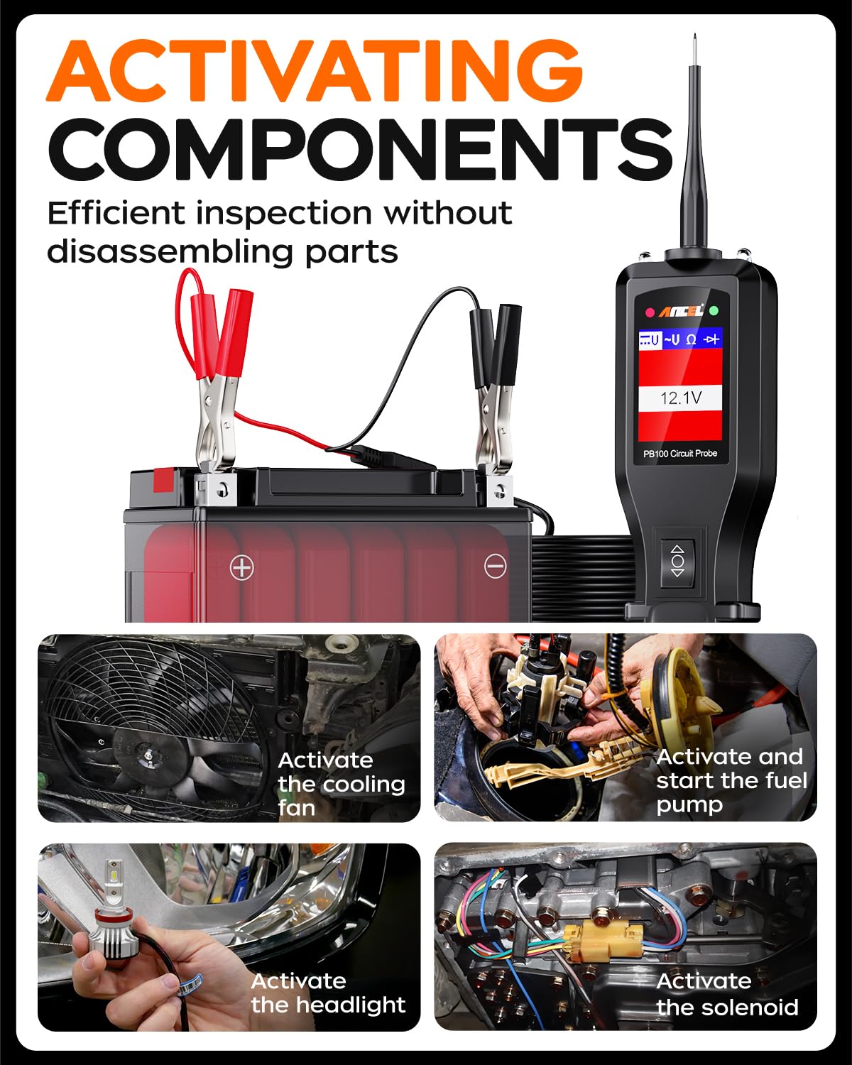 ANCEL PB100 Automotive Power Circuit Probe Tester & AD310 Enhanced OBD2 Scanner - Car Engine Diagnostic Tool for Fault Code Reading | Professional Vehicle Electrical System Testing & Repair Kit for Mechanics & DIY Enthusiasts