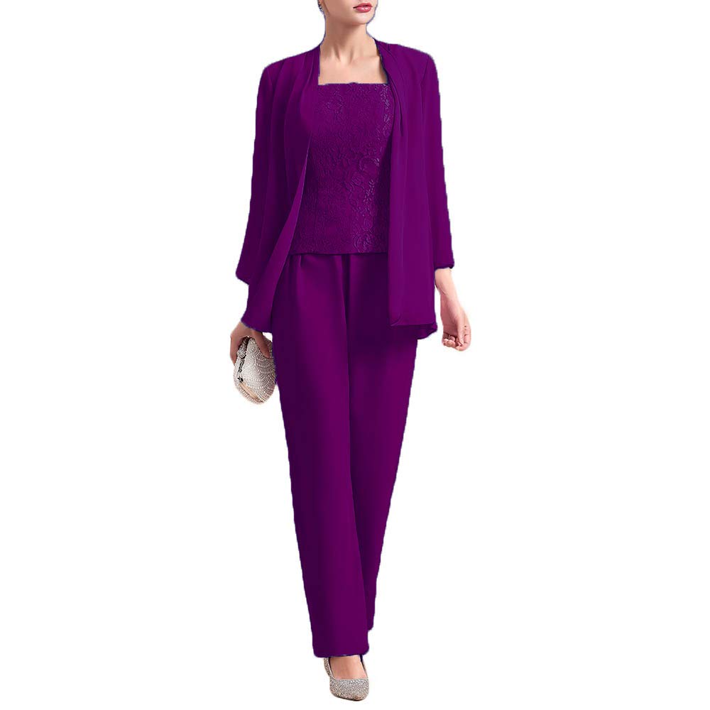 Elegant Mother of The Bride Pant Suit Set - 3 Piece Long Sleeve Jacket & Pants for Wedding Guest & Party Occasions | Formal Evening Wear & Special Events Outfit