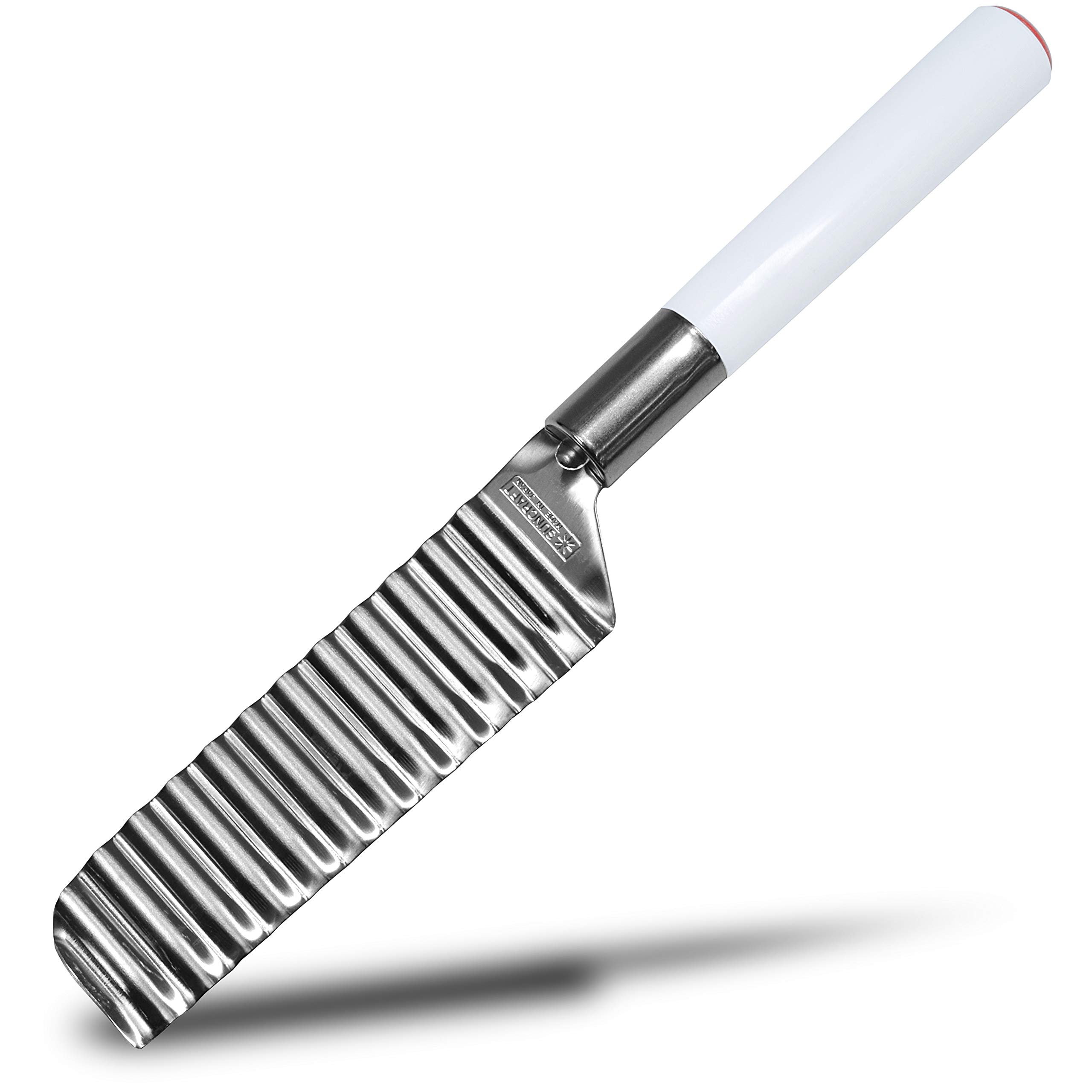 Seki Japan Stainless Steel Crinkle Cut Knife - 3.9 Inch Wavy Blade Vegetable & Potato Cutter with White Handle - Perfect for Salad Prep, Garnishing, and Creative Cooking