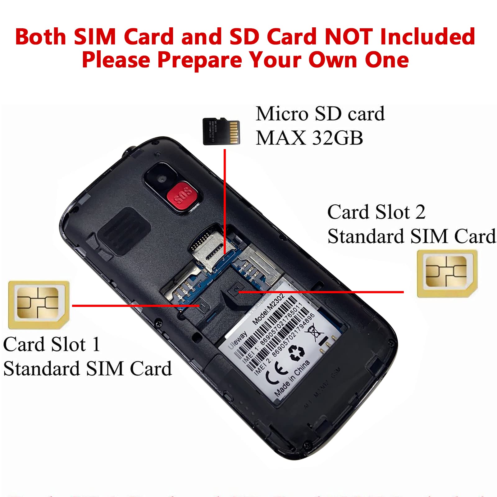 Uleway Big Button Easy-to-Use Unlocked Senior Cell Phone - Dual SIM Basic Mobile Phone for Elderly with SOS Emergency Button, Charging Dock & Hearing Aid Compatible (HAC) - Perfect for Emergency Calls, Daily Communication & Independent Living