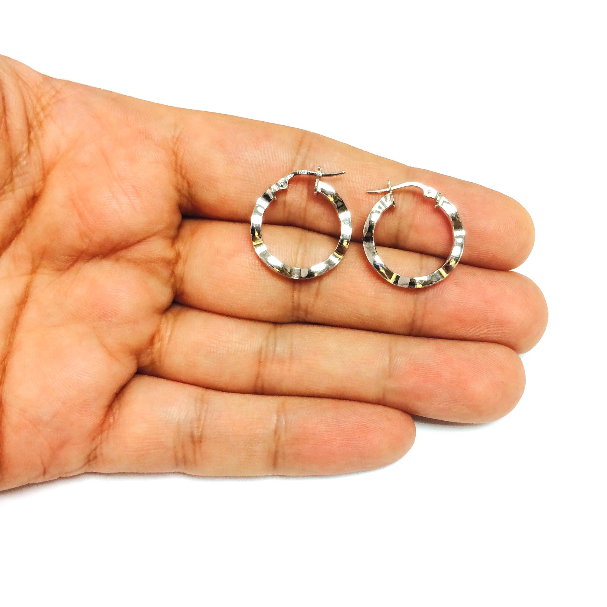 Rhodium Plated Sterling Silver Wavy Round Hoop Earrings for Women - Elegant Dangle Earrings for Party, Wedding & Everyday Wear