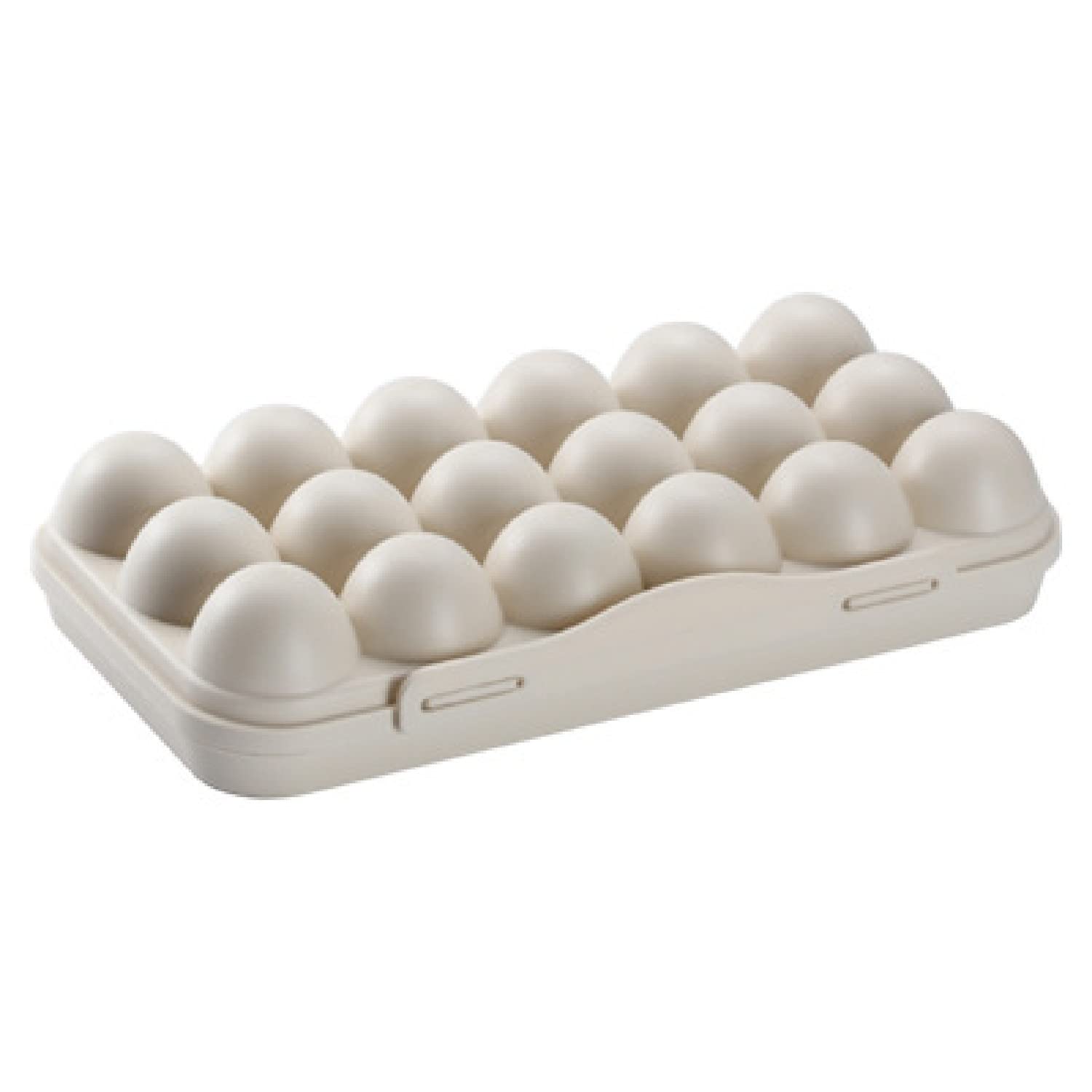 ARQIVO 18-Grid Plastic Egg Holder with Lid - Reusable Kitchen Egg Storage Container Organizer for Refrigerator, Pantry, Restaurant & Home Use (Cream)