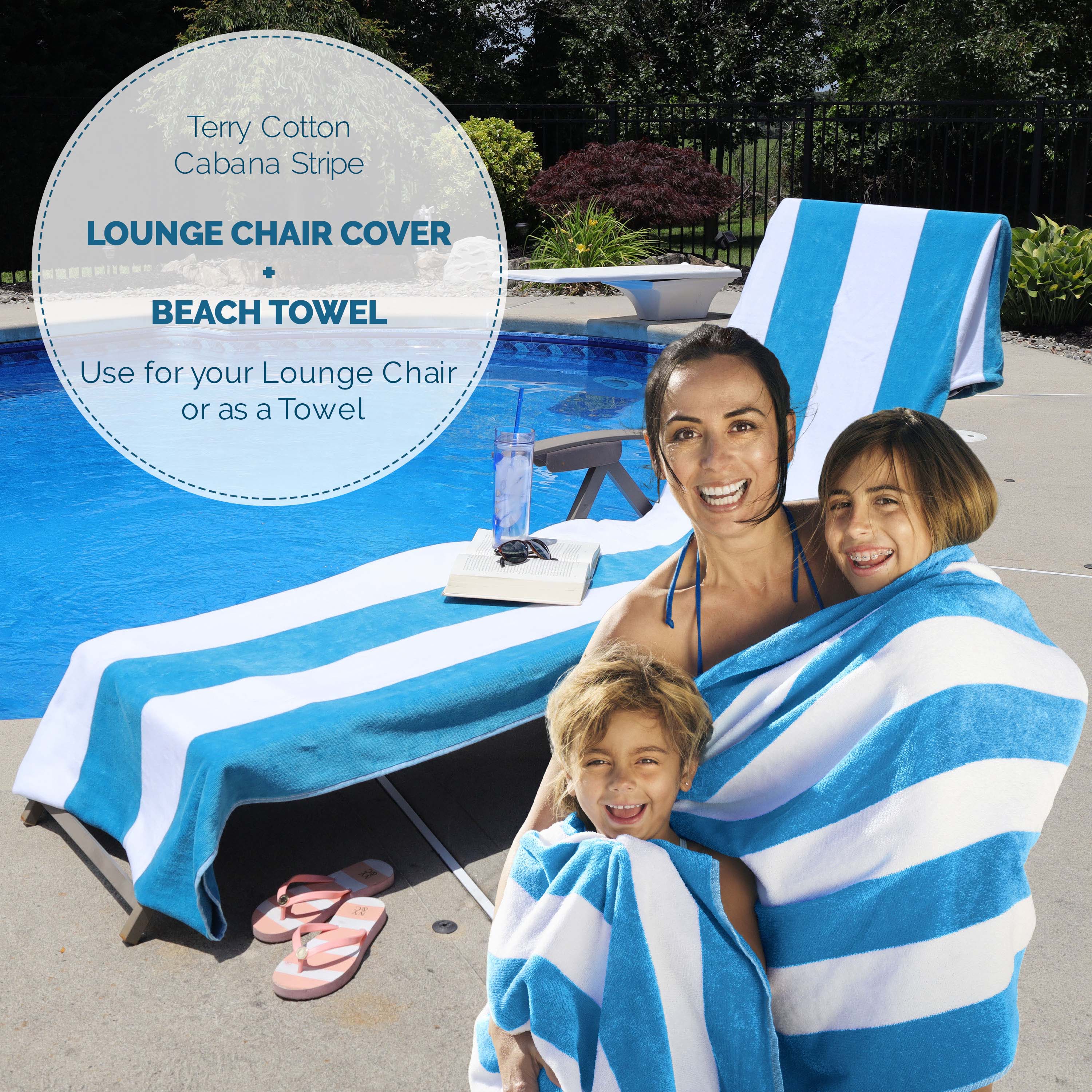 Premium Cabana Striped Cotton Beach Towel & Chaise Lounge Cover - Soft, Absorbent, UV Protection - Perfect for Poolside, Beach Vacations & Outdoor Relaxation