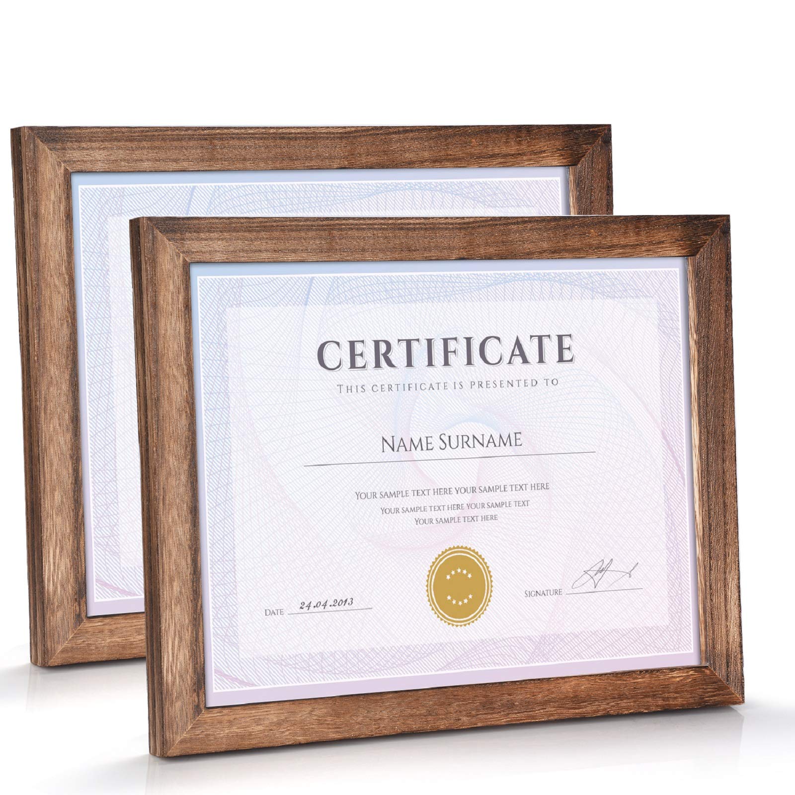 8.5x11 Diploma Frames - Rustic Wood Certificate Frames with HD Glass for Wall or Tabletop Display - Set of 2 Carbonized Black