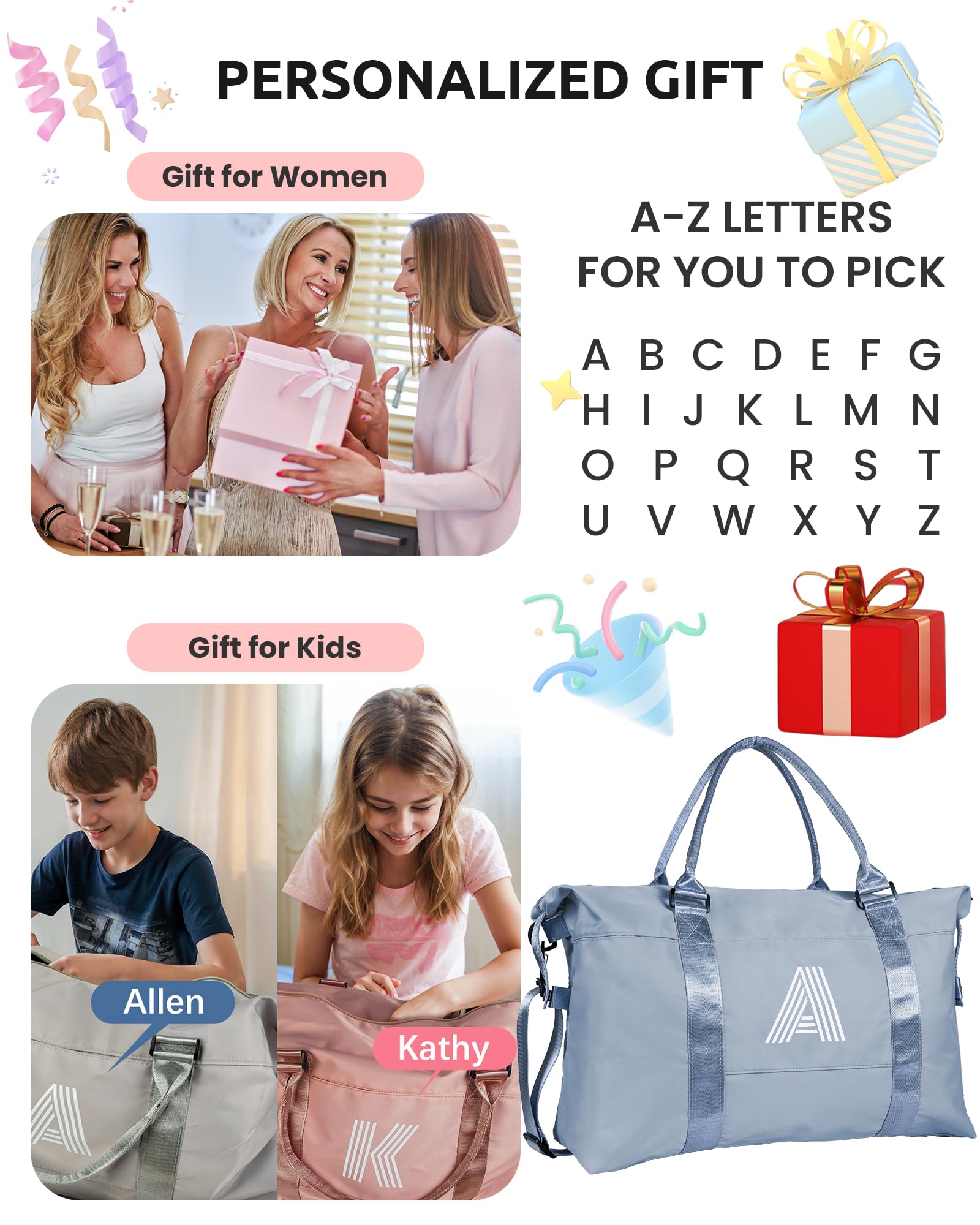 Personalized Initial Letter C Travel Duffel Bag for Women - Gym, Sports, Weekender & Overnight Bag - Perfect Birthday Gift for Mom, Teacher & Women | Great for Travel, Workouts & Weekend Getaways
