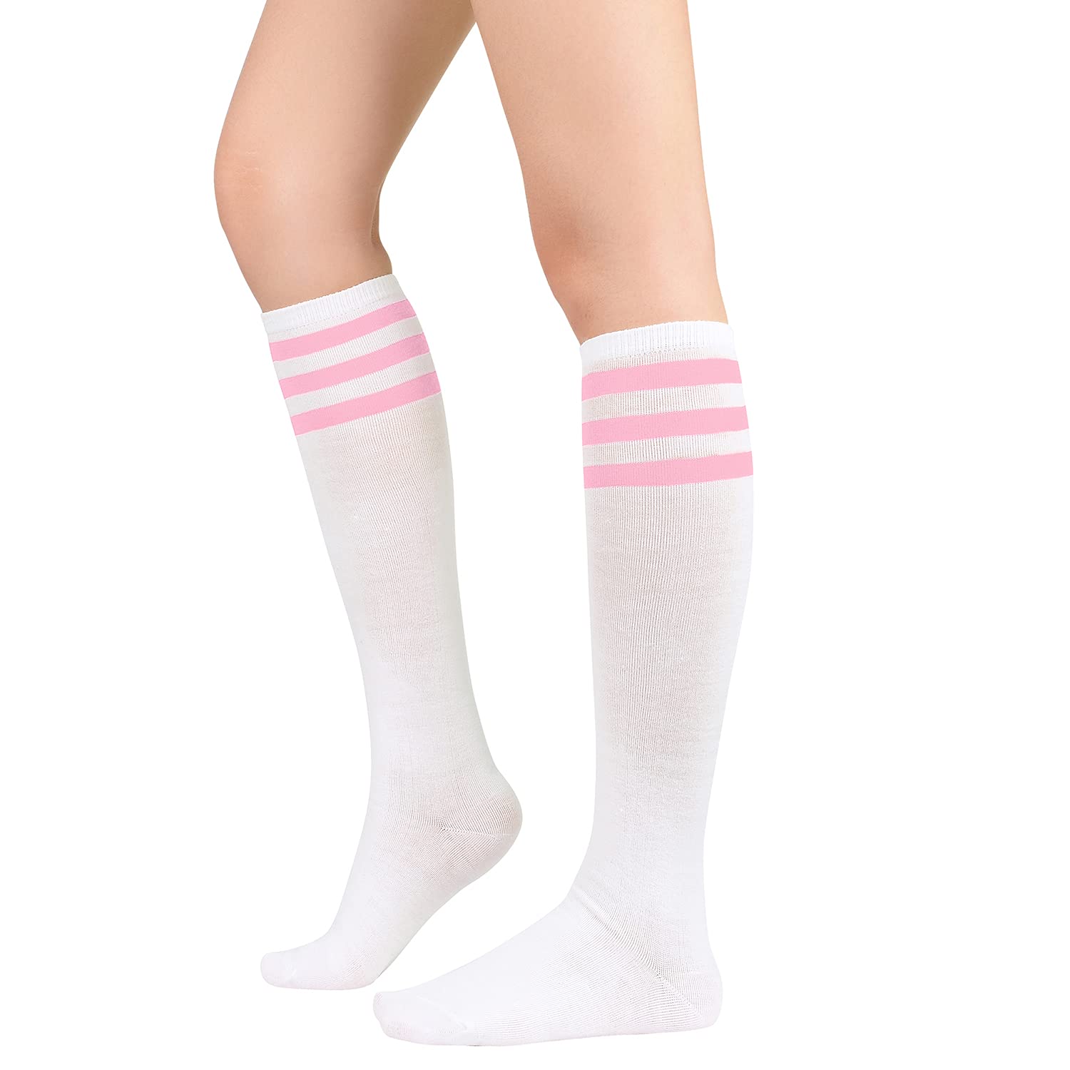 Zando Women's Extra Long Knee High Socks - Athletic Striped Tube Socks for Running, Hiking & Casual Wear - Tall Socks for Outdoor Activities & Fashion Outfits
