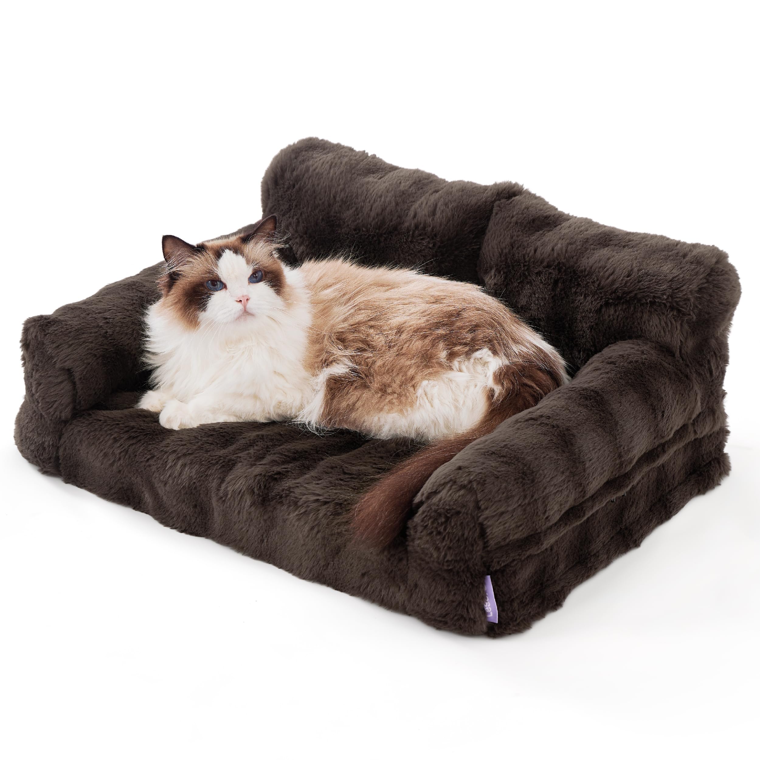 Orthopedic Cat Couch Bed - Waterproof Pet Sofa with Supportive Egg Foam for Small & Medium Cats & Dogs, Washable Fluffy Faux Fur Bubble Cover, Non-Slip Bottom (Brown) - Perfect for Living Room, Bedroom & Pet Play Areas