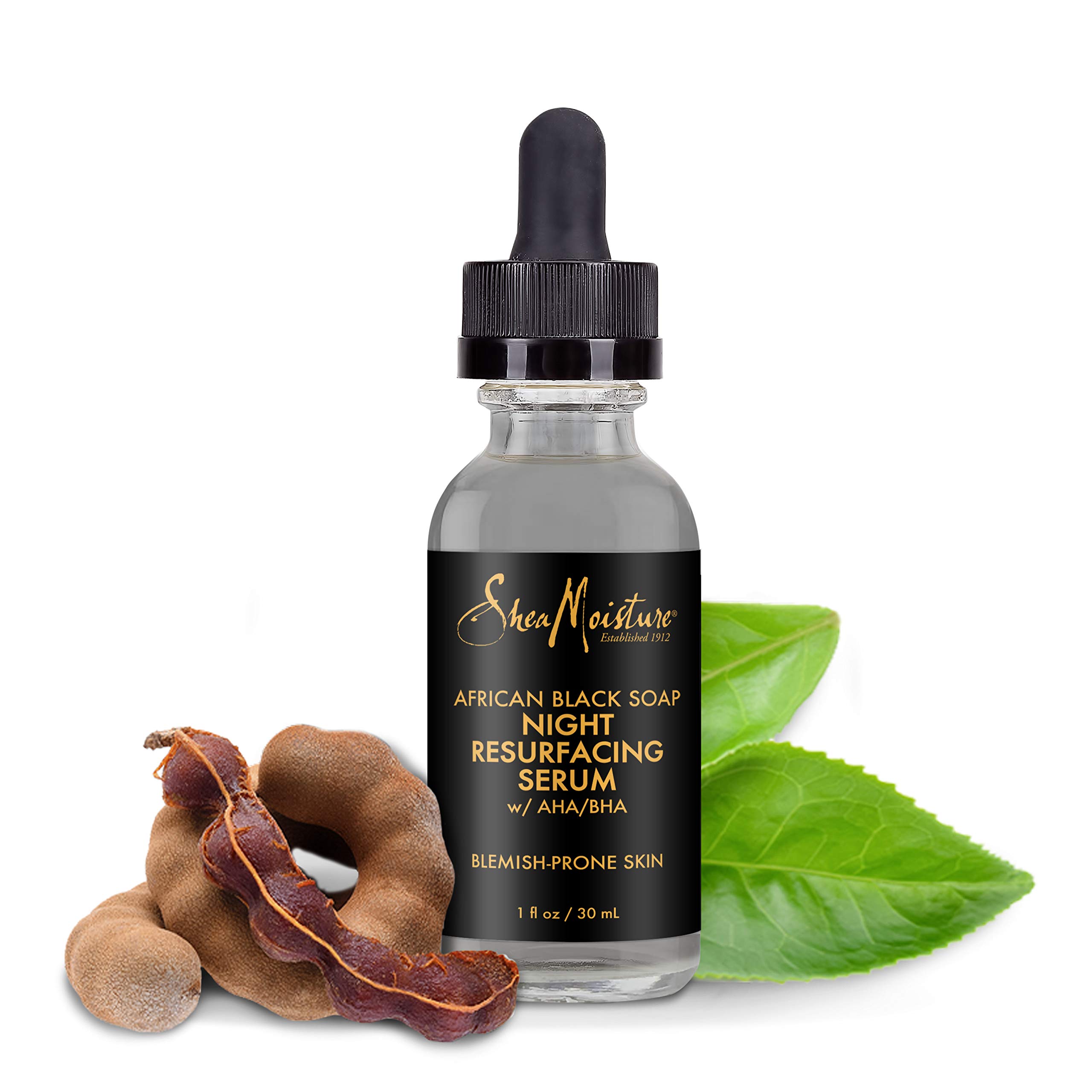 SheaMoisture Overnight Resurfacing Serum for Blemish-Prone Skin - African Black Soap with Shea Butter, 1 oz | Nighttime Acne Treatment & Skin Renewal for Clear, Smooth Complexion | Perfect for Evening Skincare Routine
